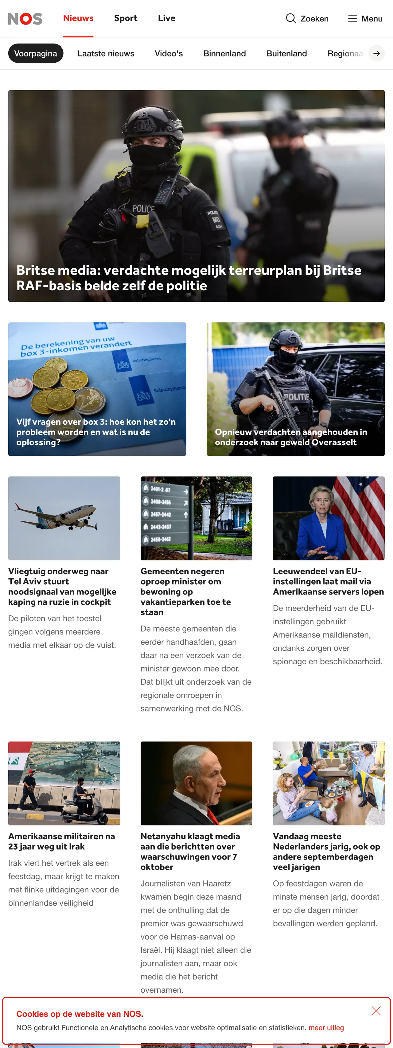 Screenshot of the NOS front page