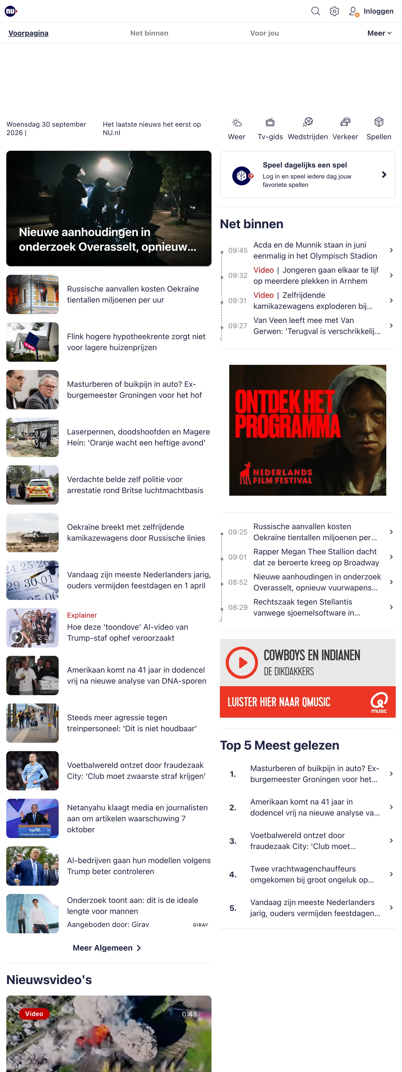 Screenshot of the NU.nl front page