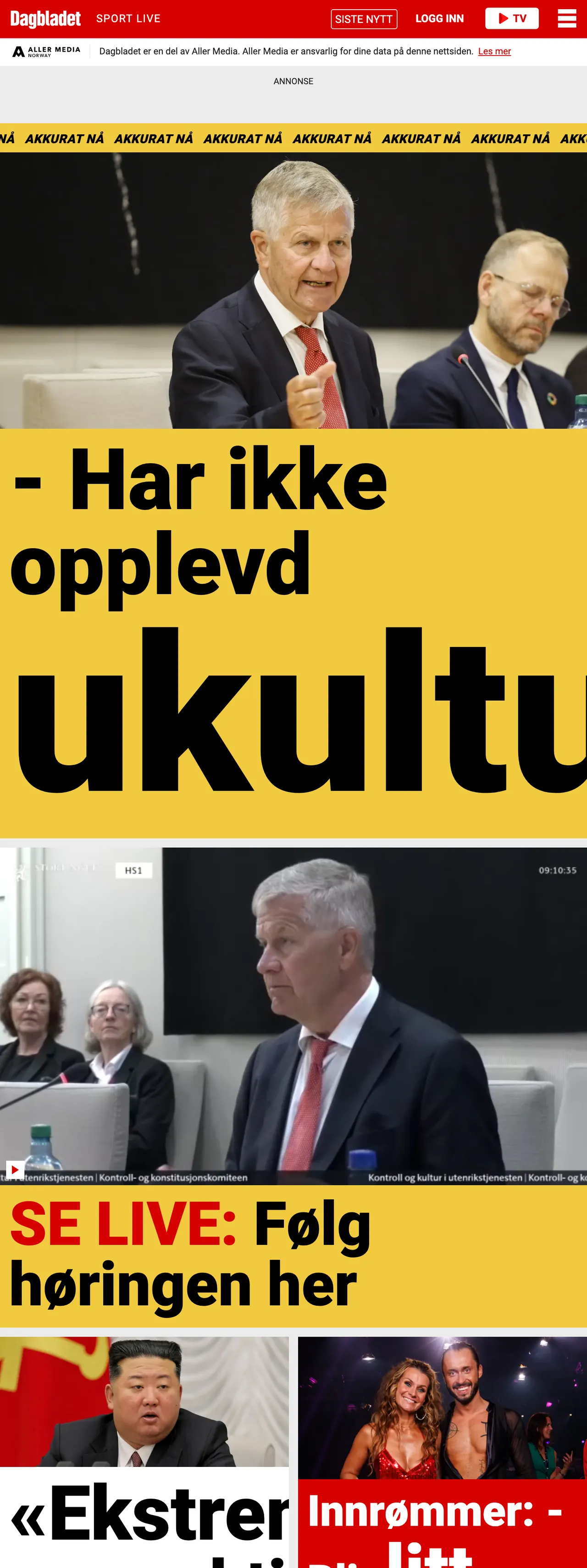 Screenshot of the Dagbladet front page