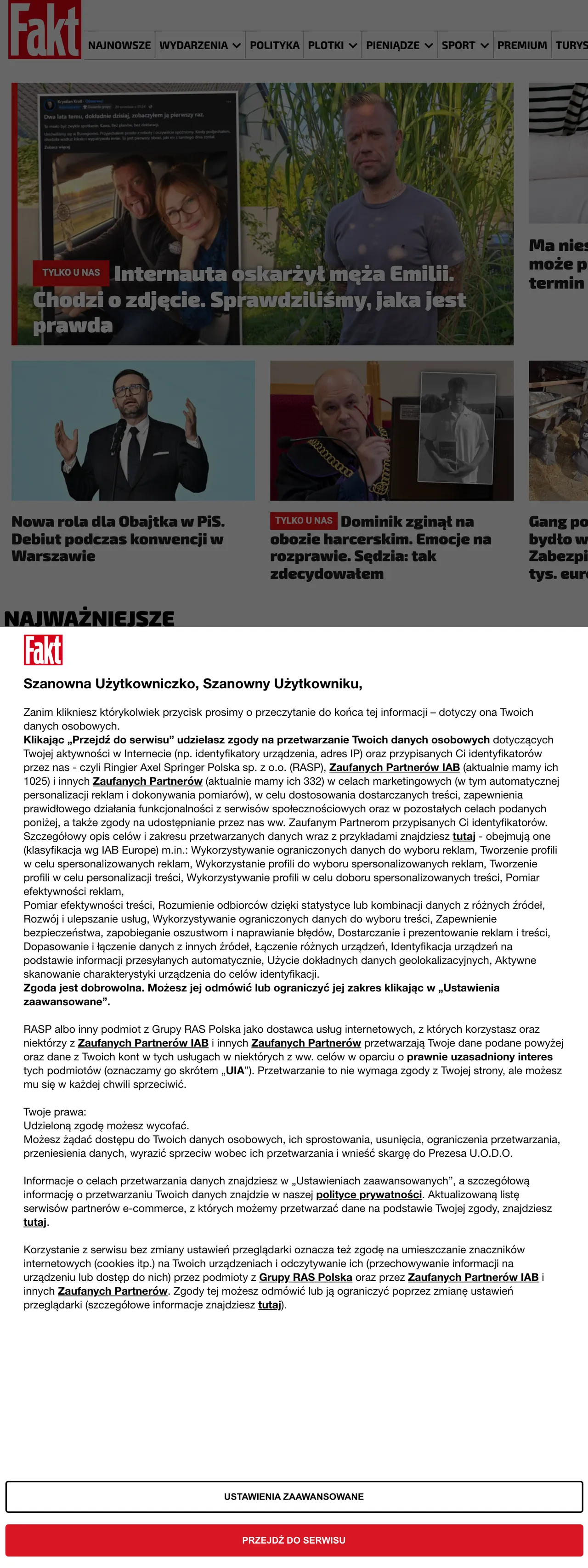 Screenshot of the Fakt front page