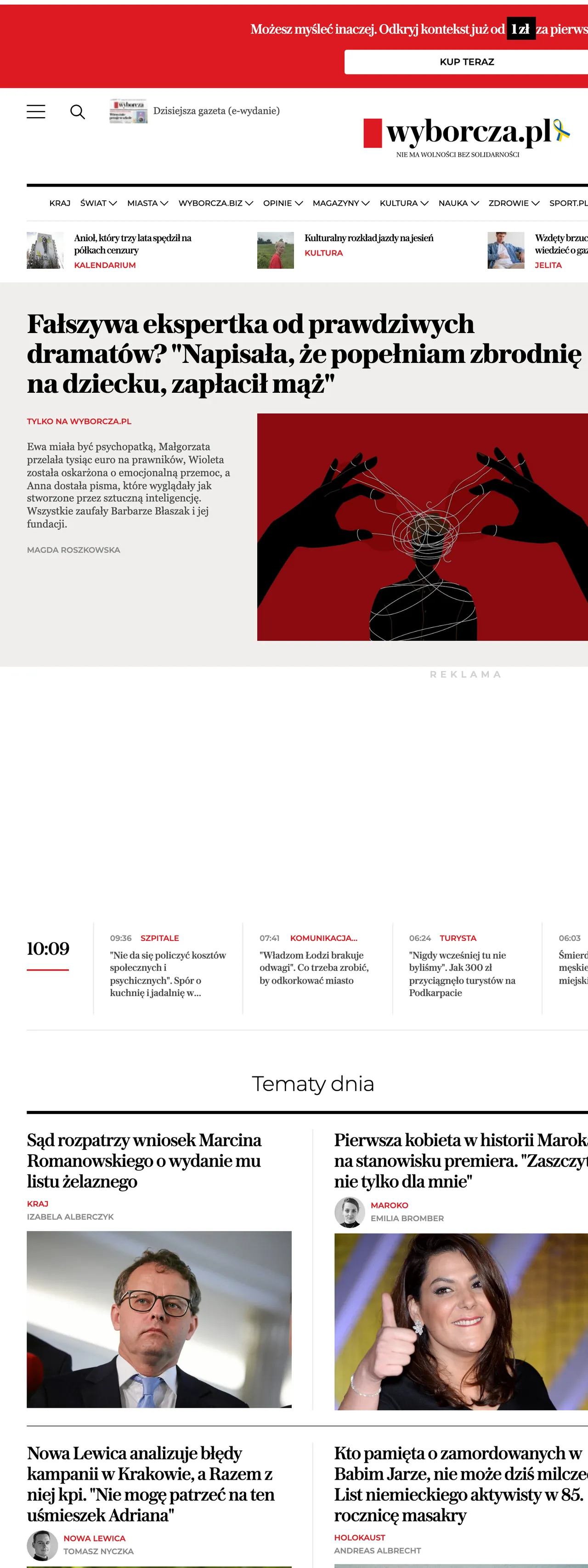 Screenshot of the Wyborcza front page