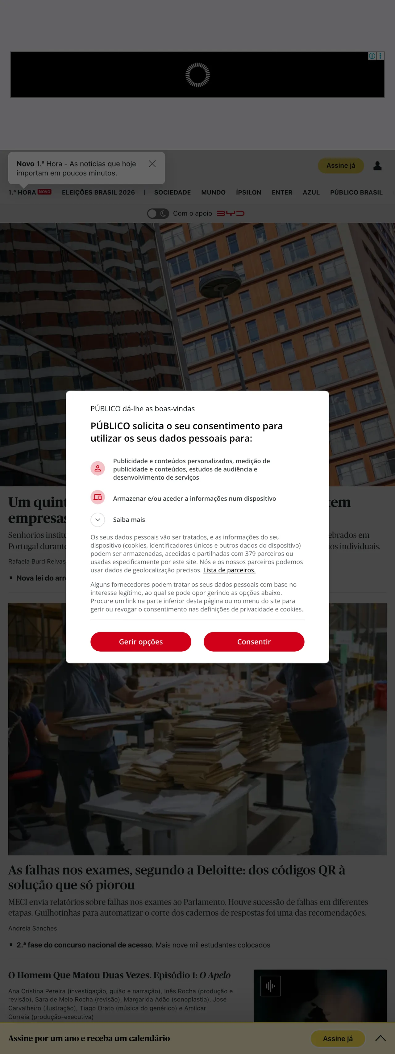 Screenshot of the Público front page