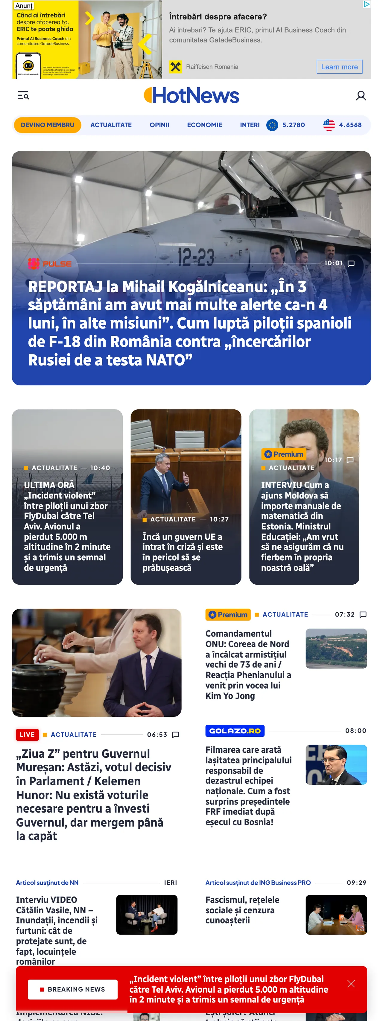 Screenshot of the HotNews.ro front page