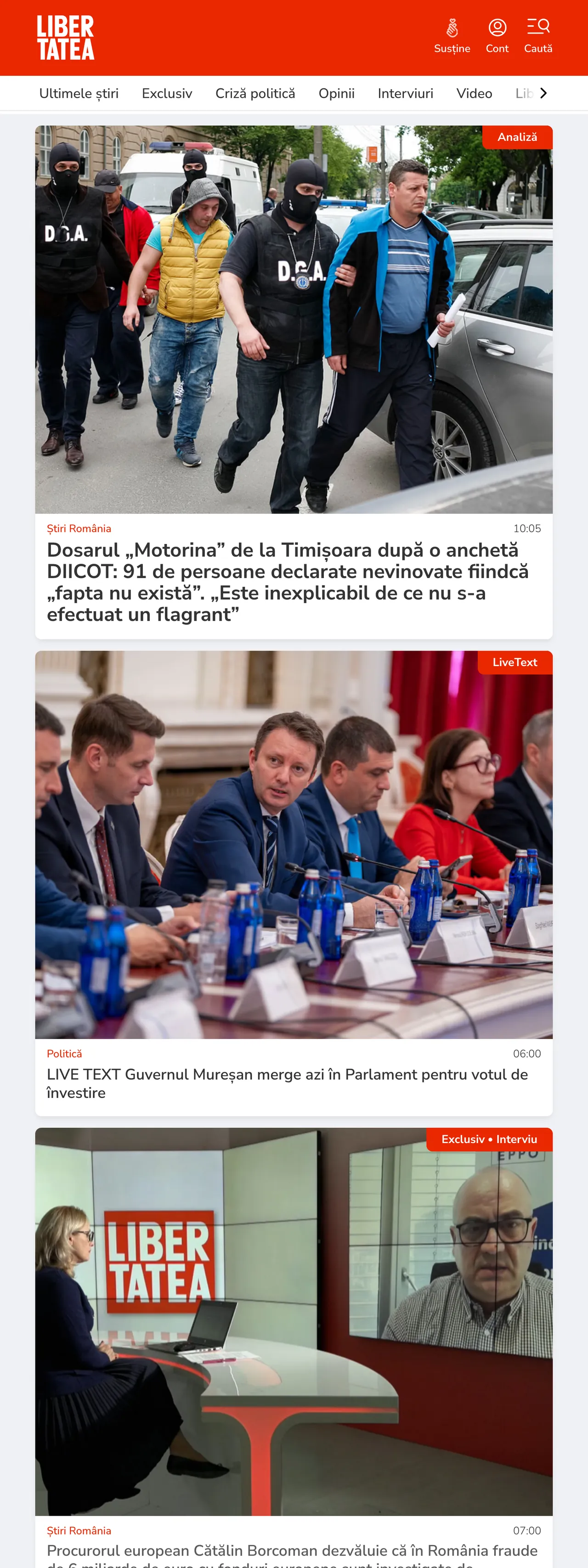 Screenshot of the Libertatea front page