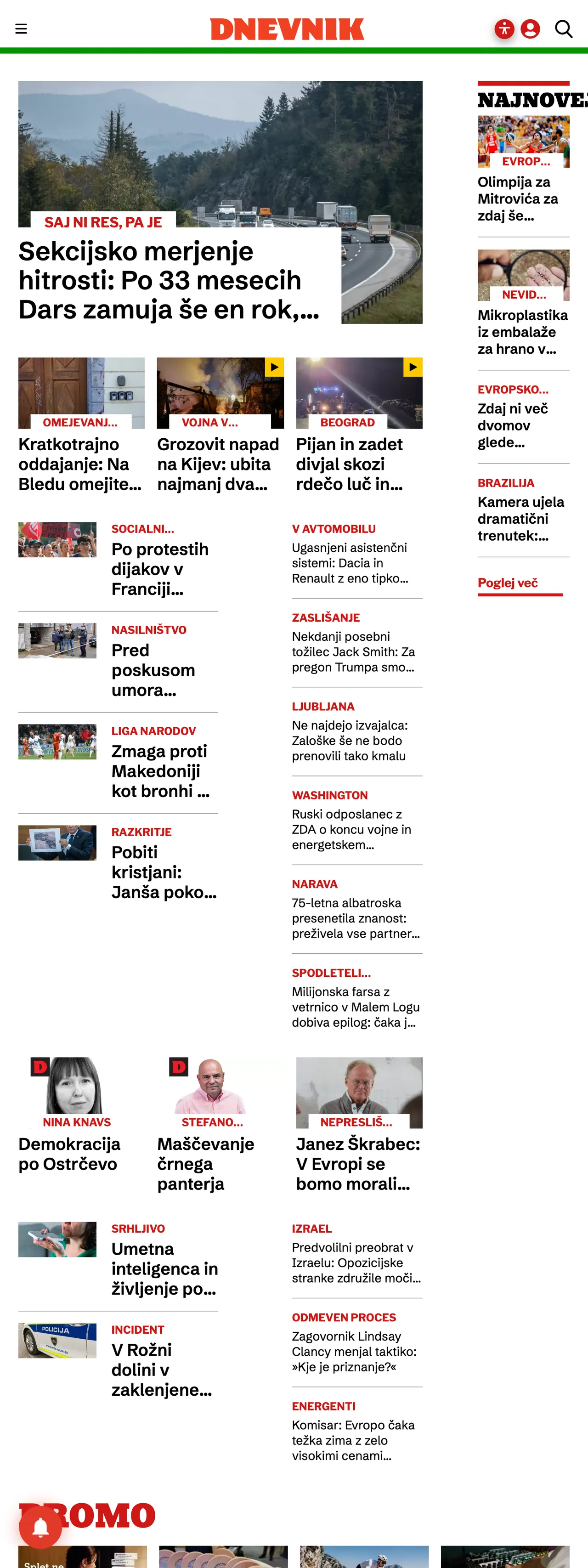 Screenshot of the Dnevnik front page