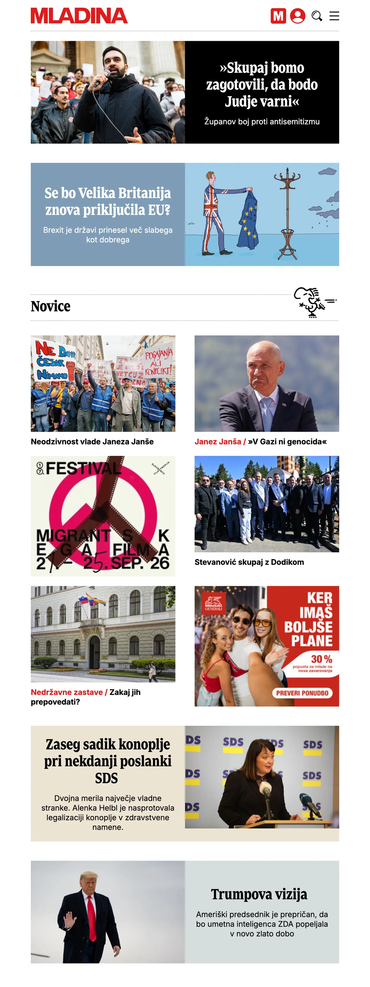 Screenshot of the Mladina front page