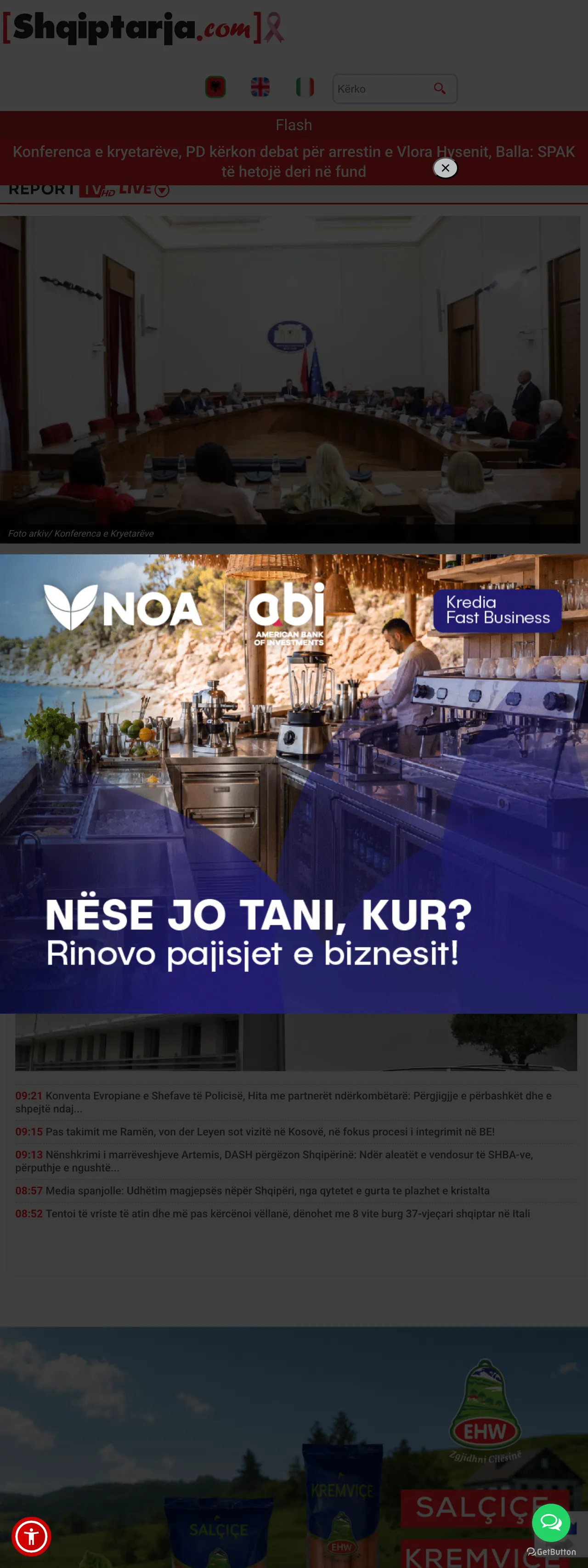 Screenshot of the Shqiptarja.com front page