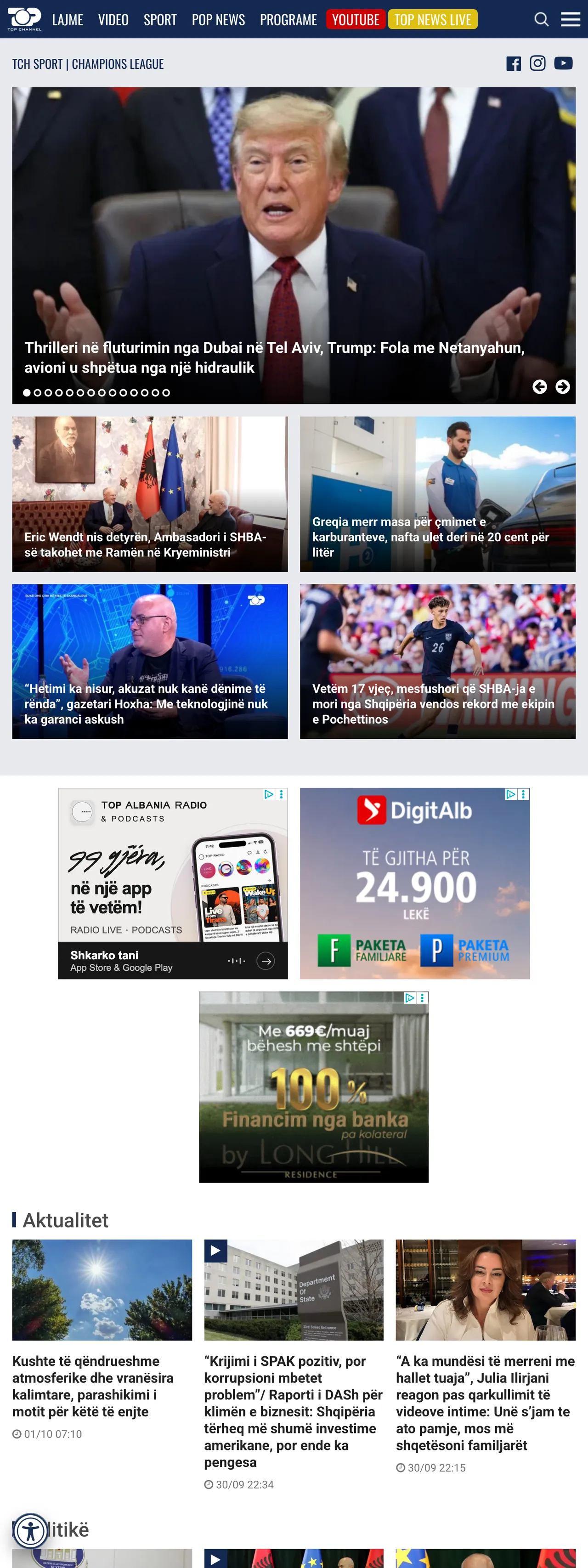 Screenshot of the Top Channel front page