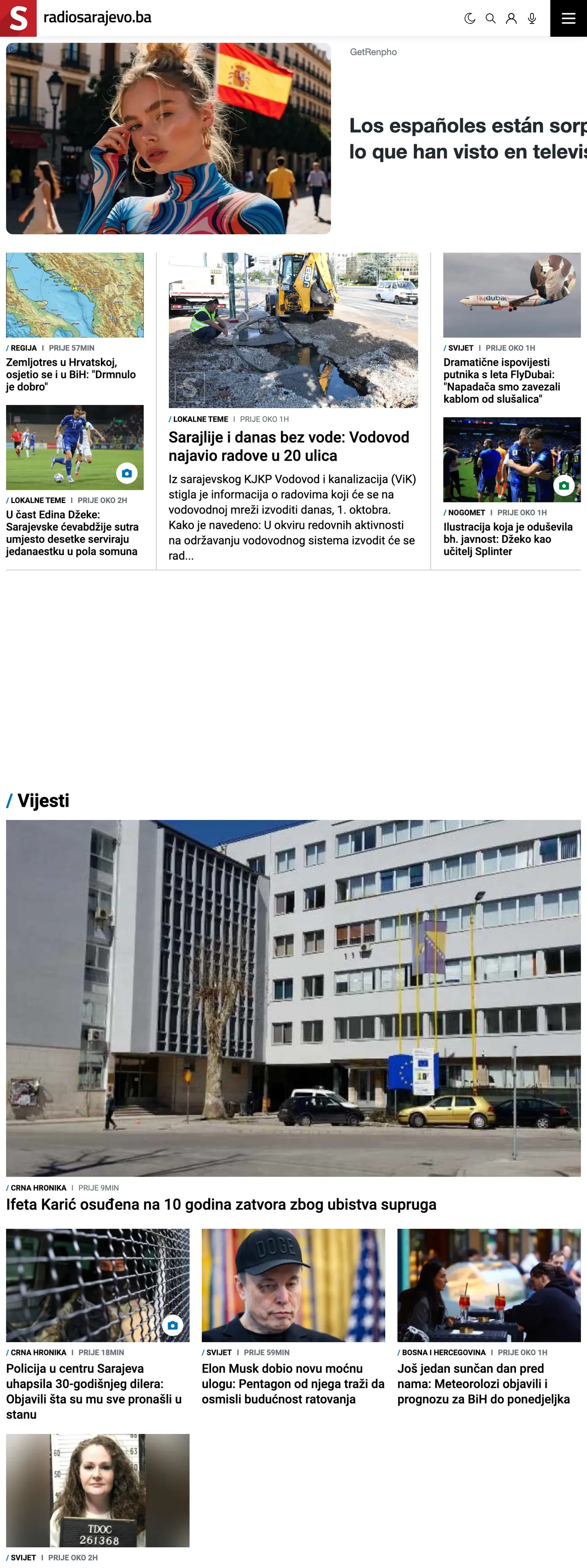 Screenshot of the Radio Sarajevo front page