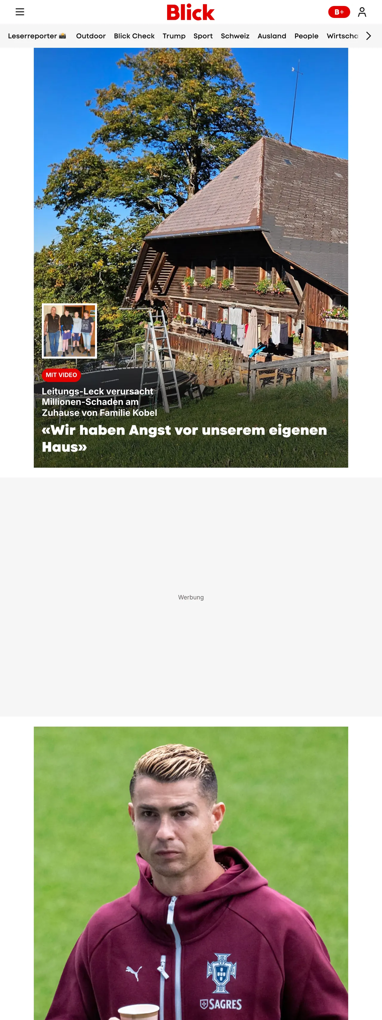 Screenshot of the Blick front page