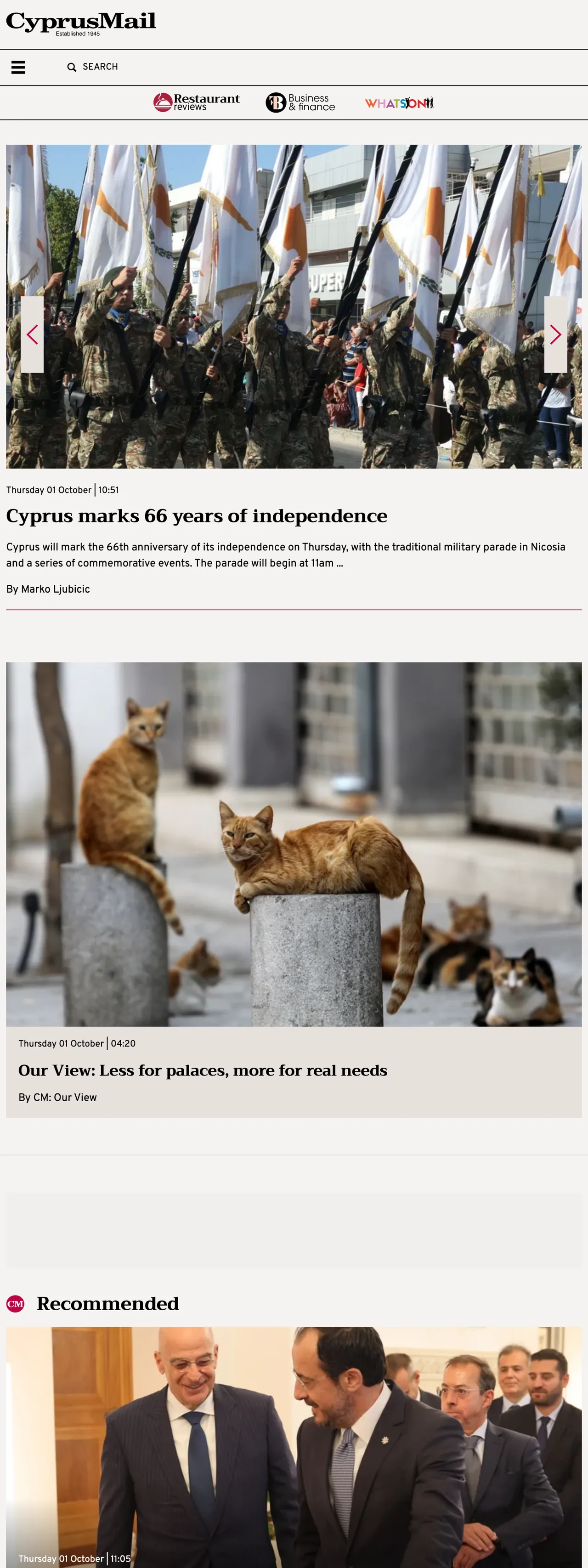 Screenshot of the Cyprus Mail front page