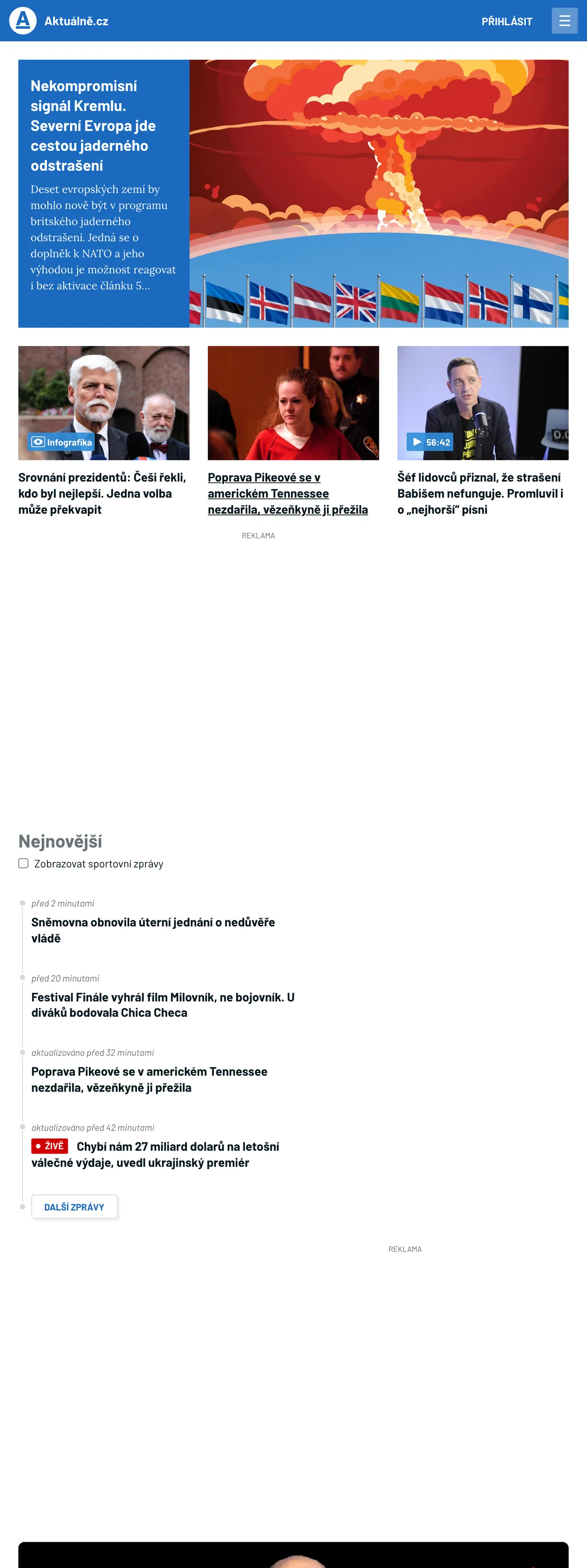 Screenshot of the Aktuálně.cz front page