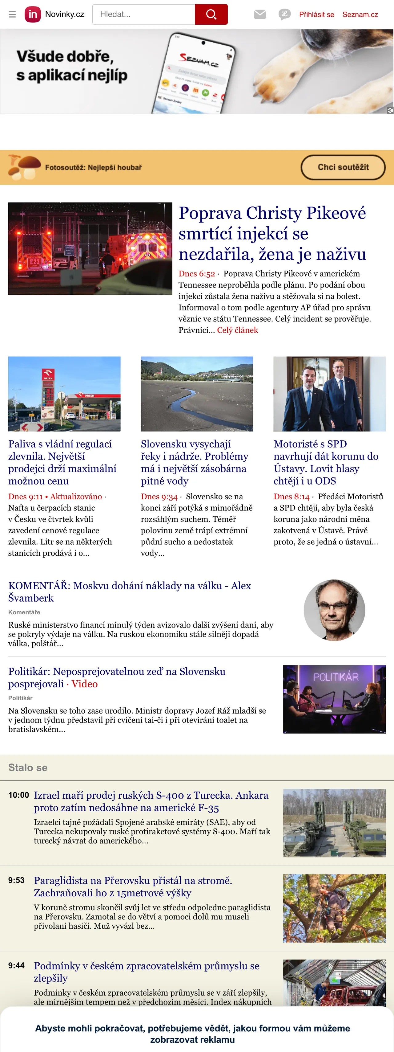 Screenshot of the Novinky.cz front page