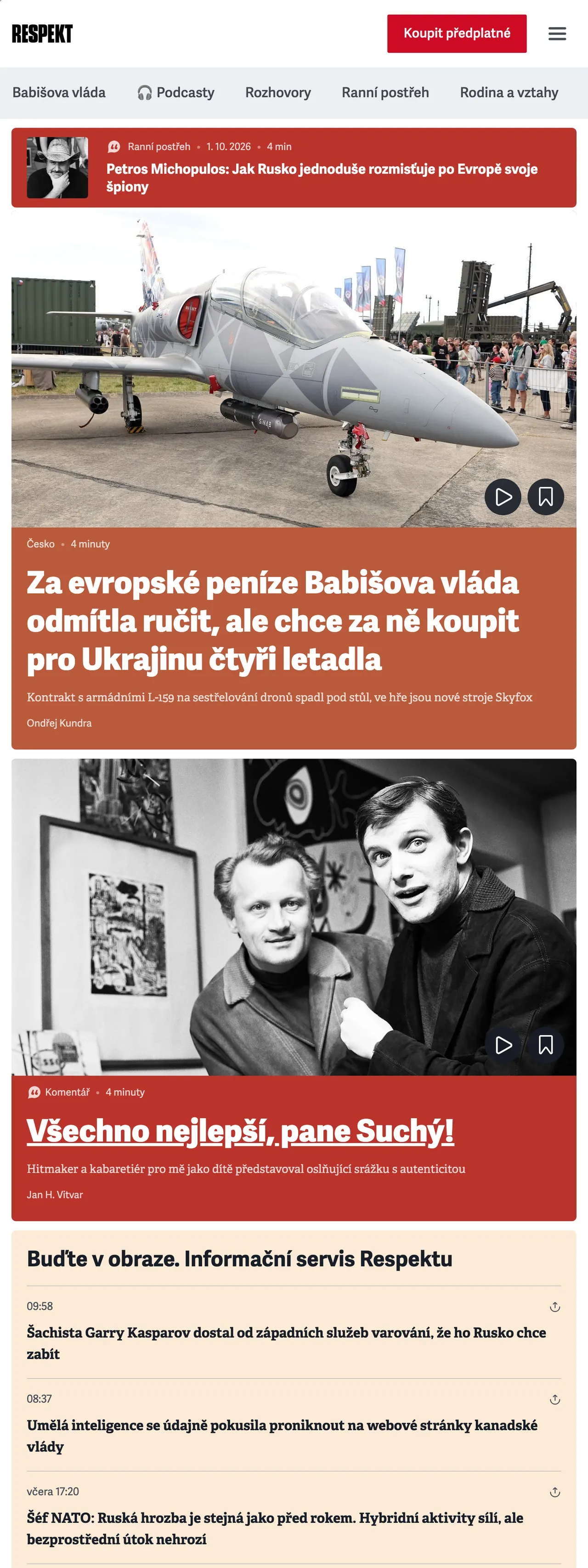 Screenshot of the Respekt front page