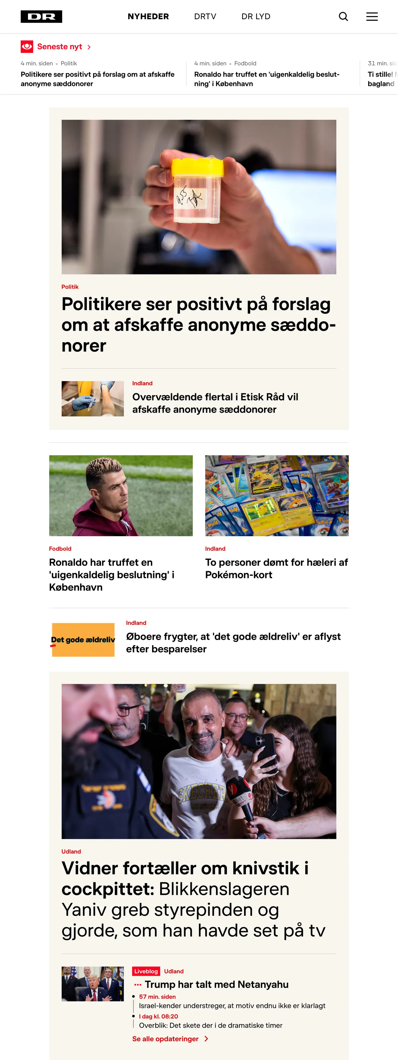 Screenshot of the DR front page