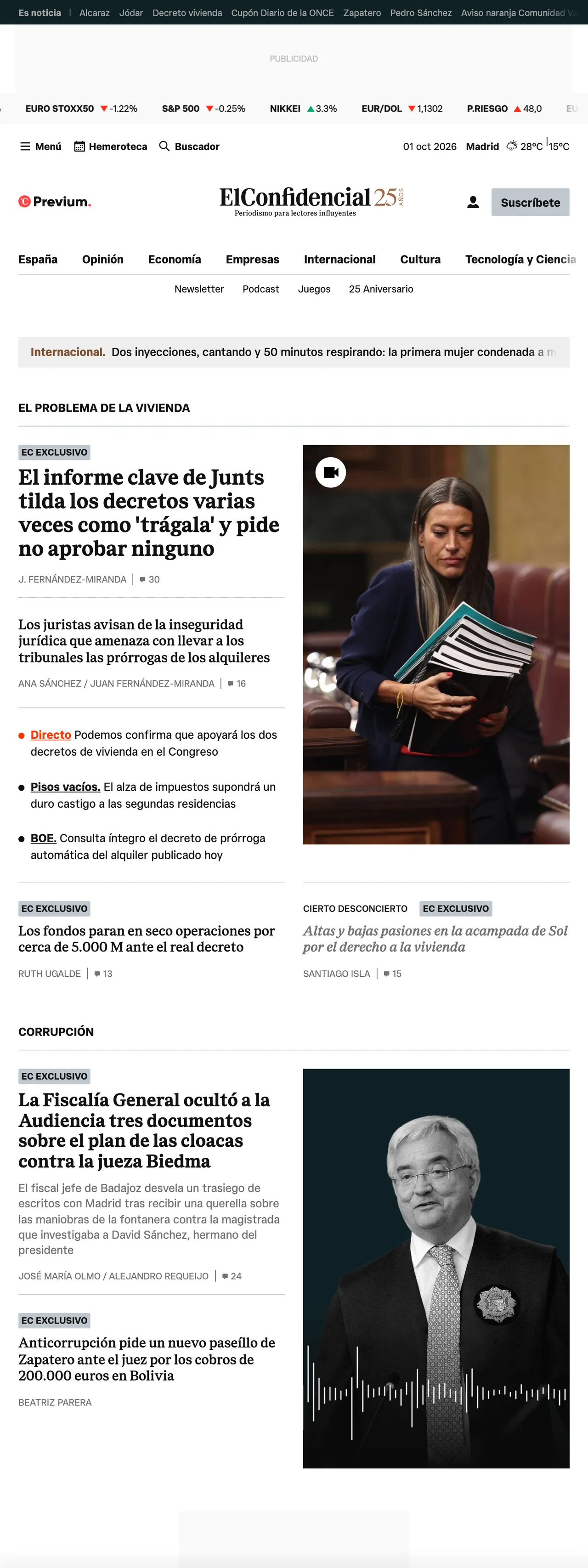 Screenshot of the El Confidencial front page