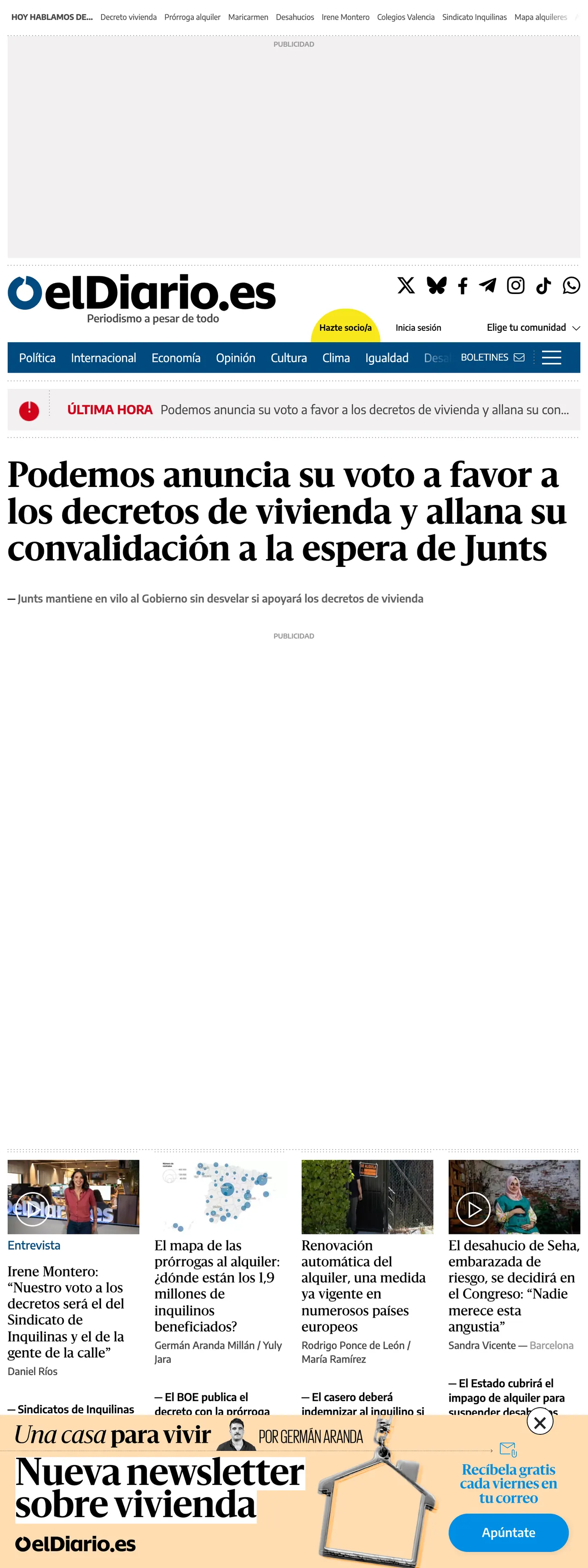 Screenshot of the elDiario.es front page