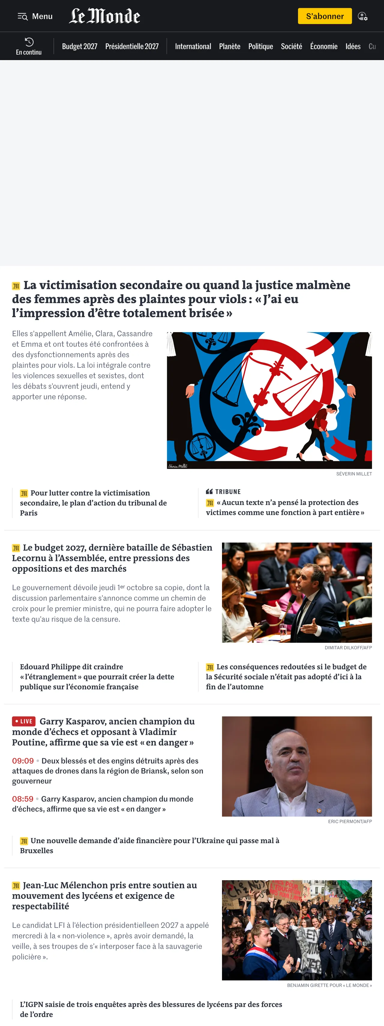 Screenshot of the Le Monde front page