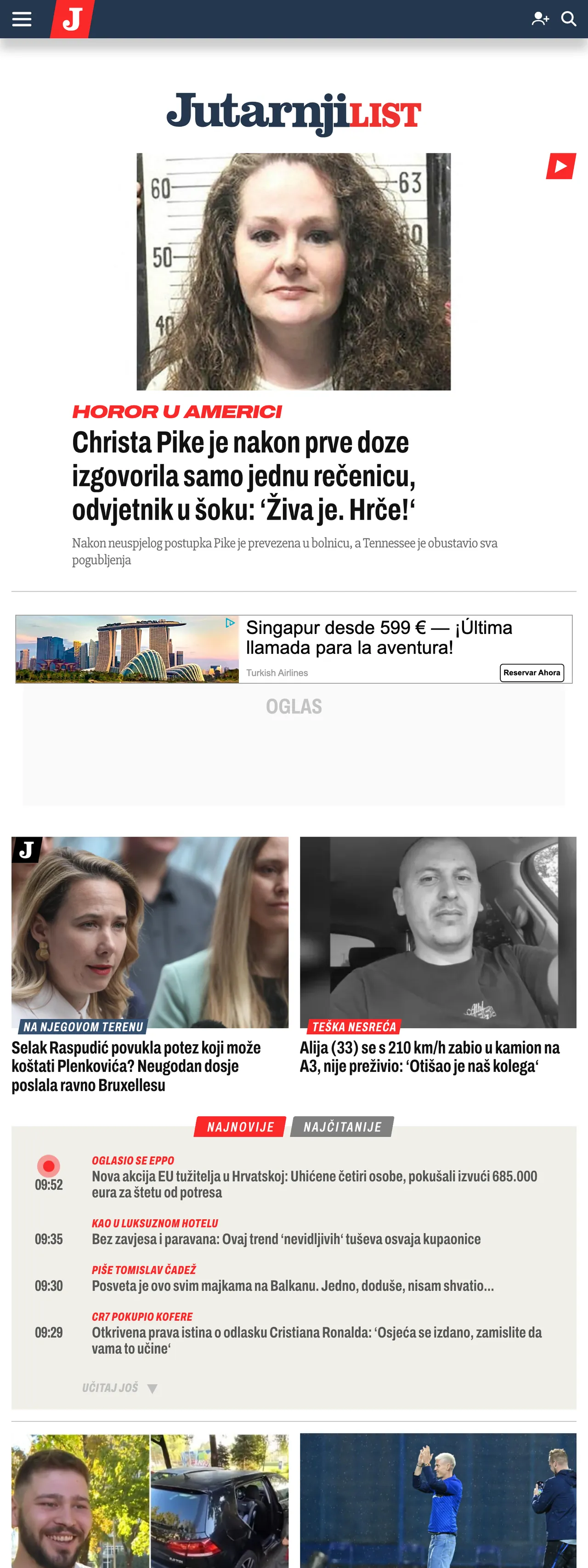 Screenshot of the Jutarnji list front page