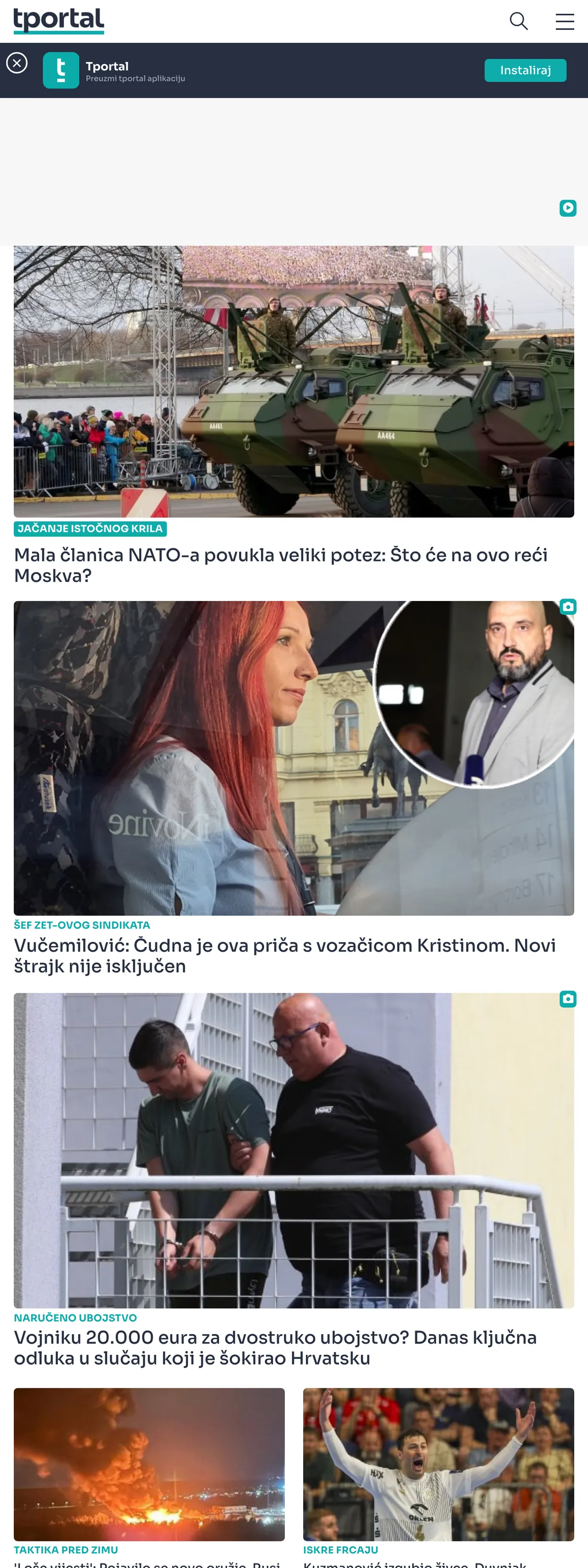 Screenshot of the tportal front page