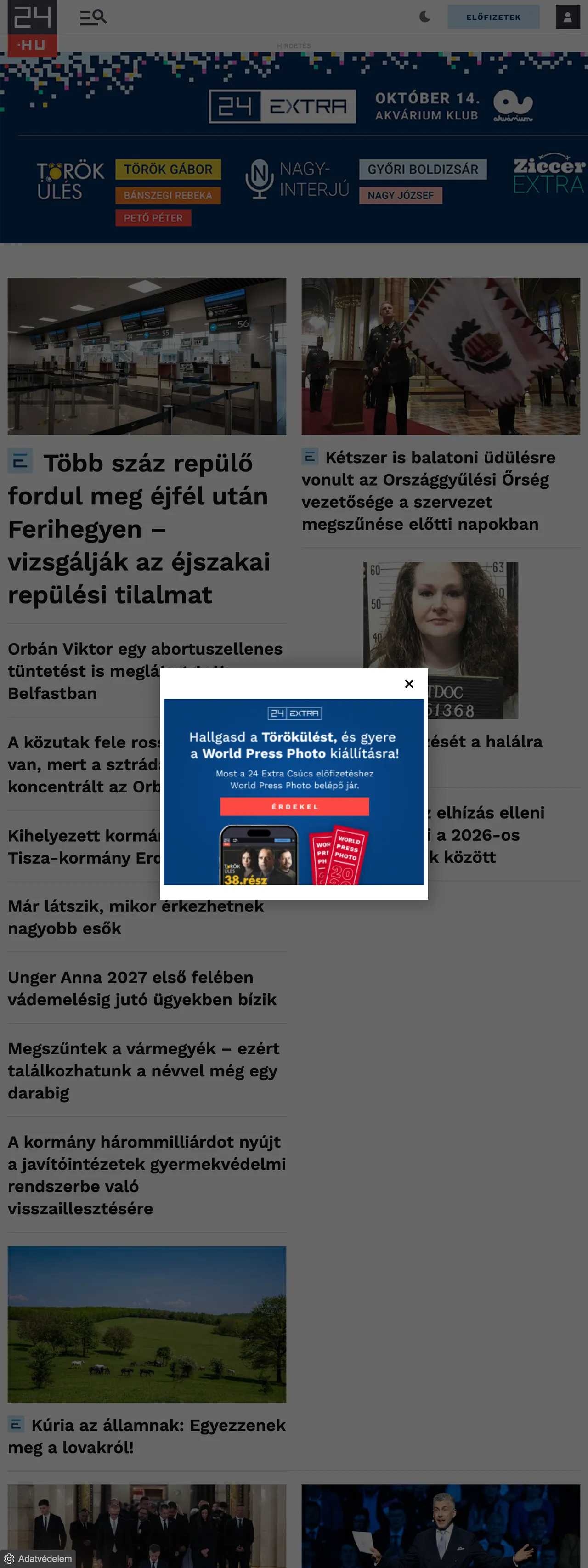 Screenshot of the 24.hu front page