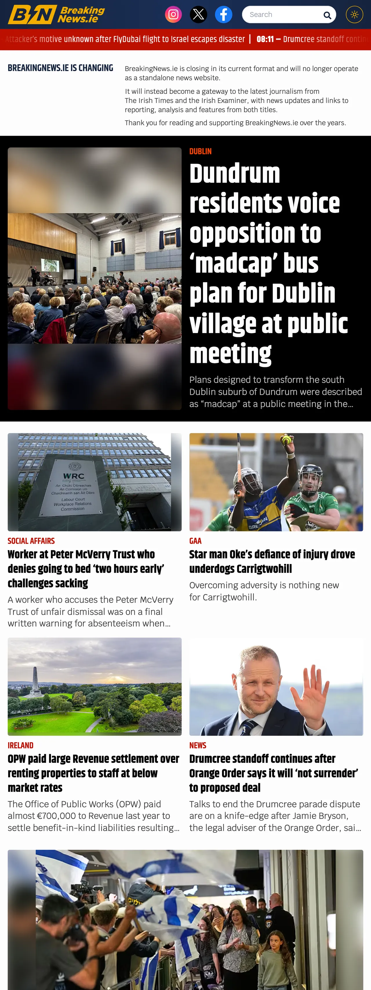 Screenshot of the BreakingNews.ie front page