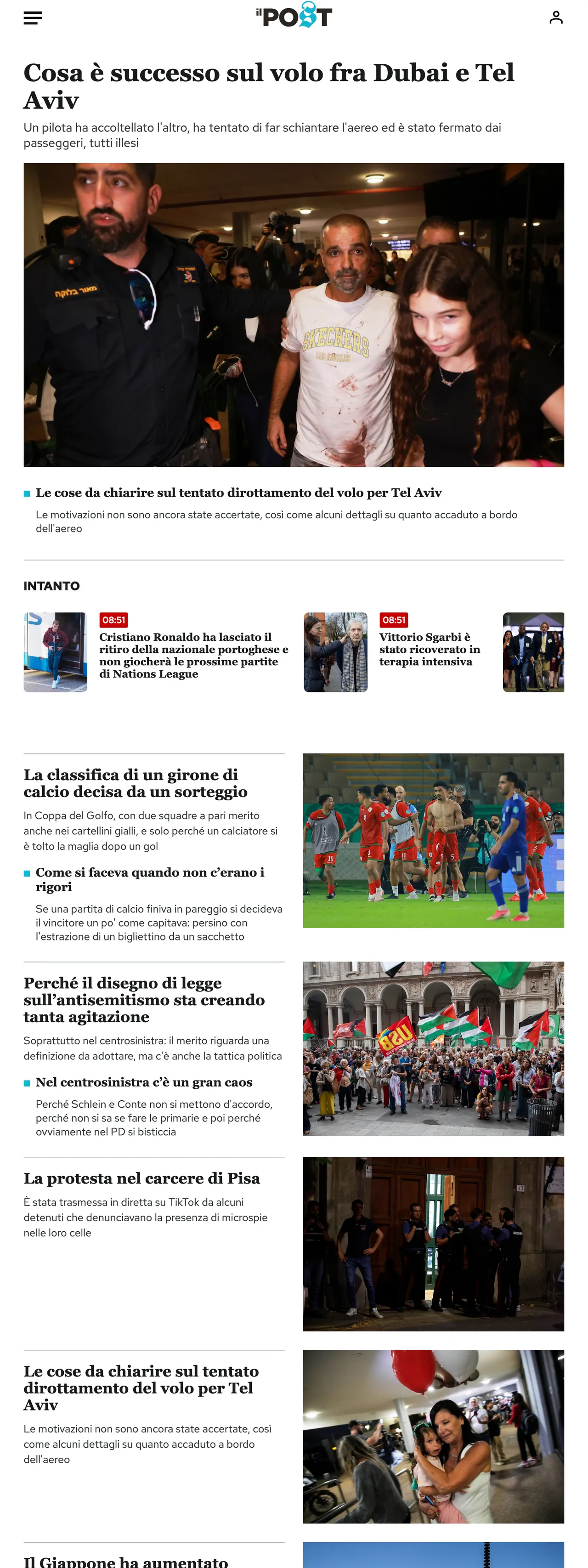 Screenshot of the Il Post front page