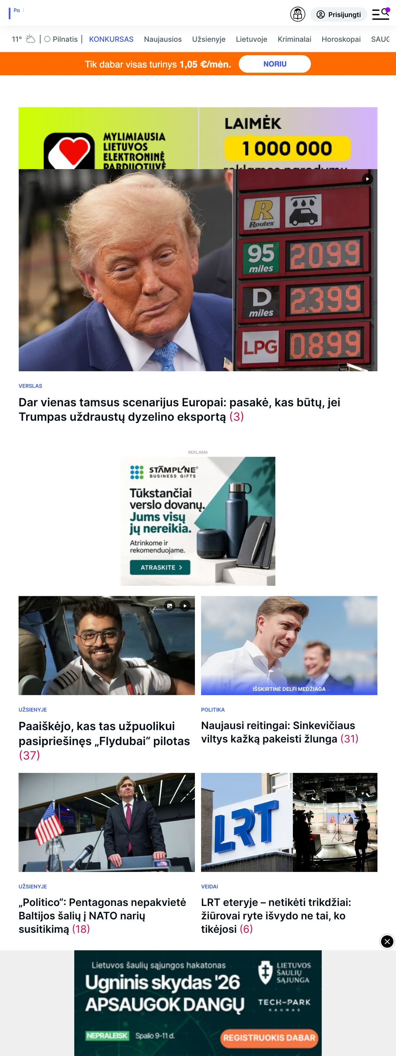 Screenshot of the Delfi front page