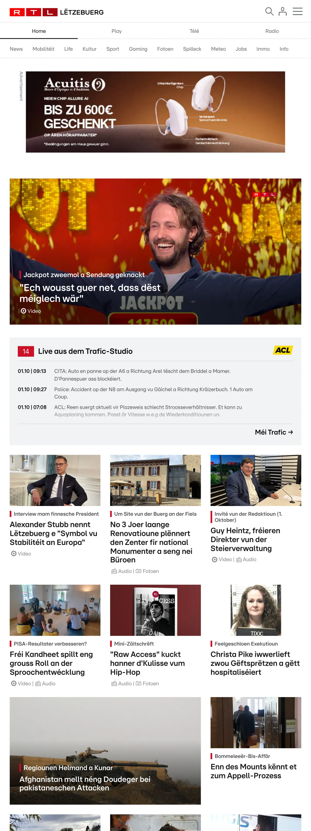 Screenshot of the RTL Lëtzebuerg front page