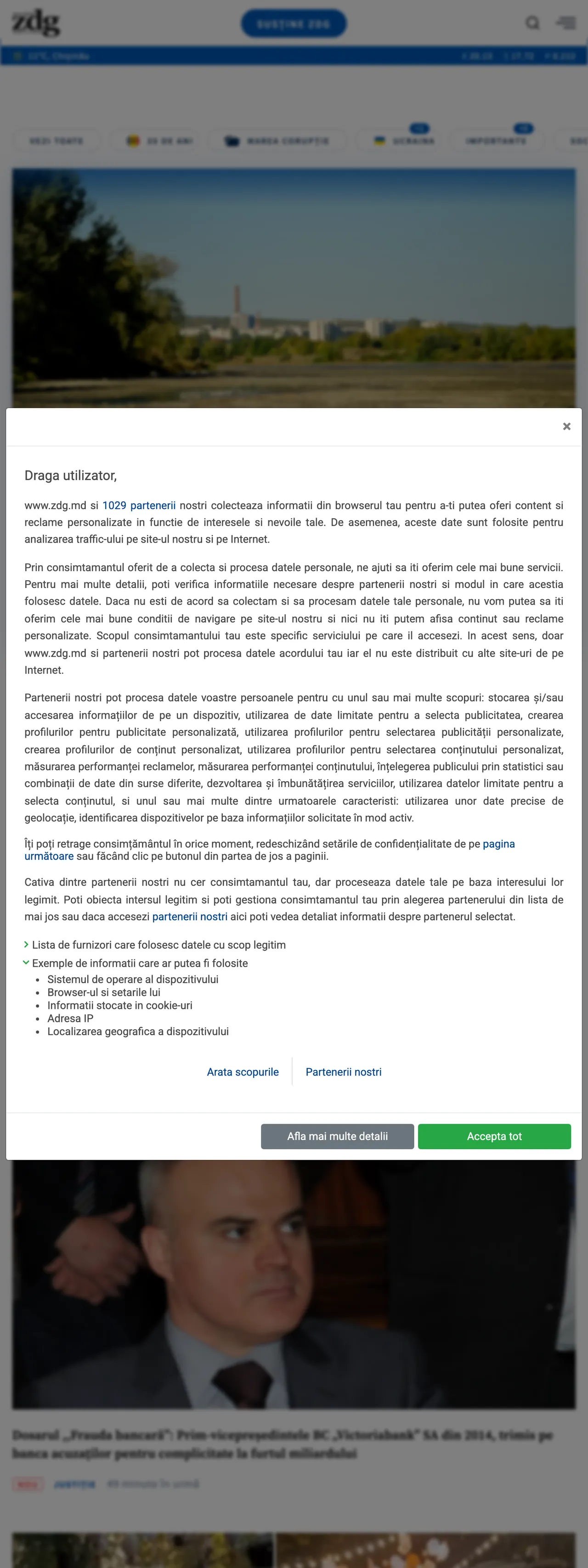 Screenshot of the Ziarul de Gardă front page