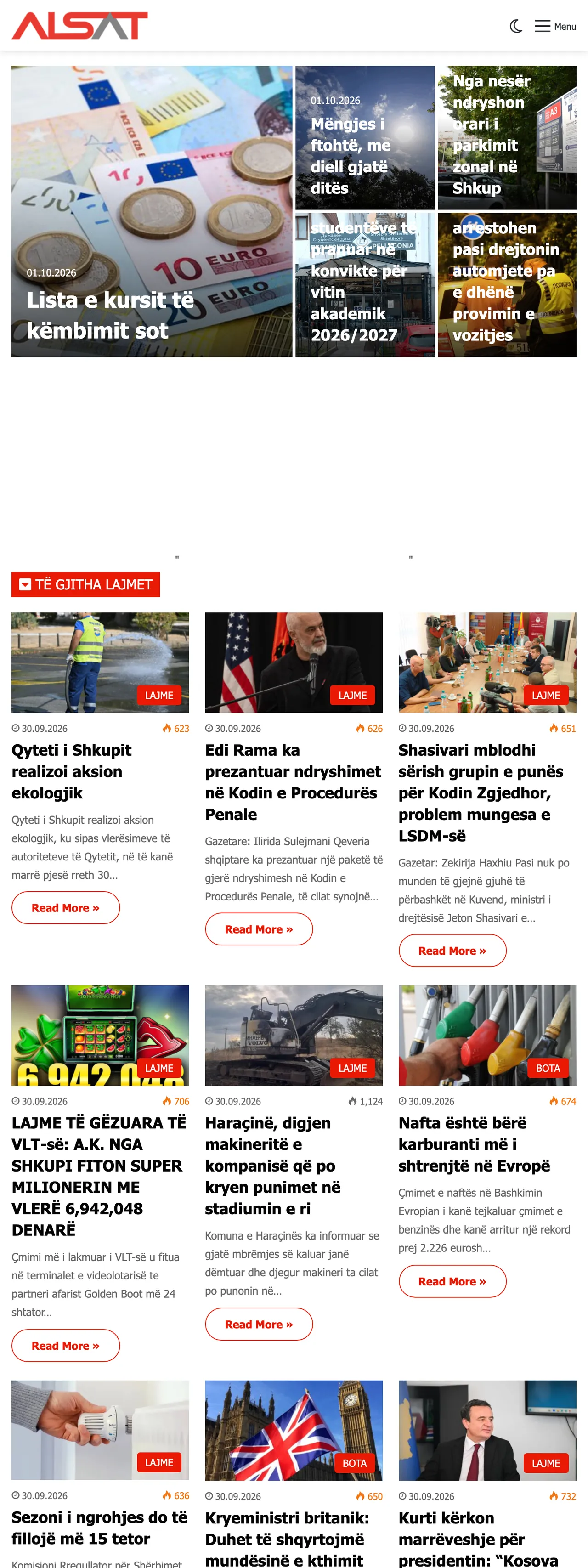 Screenshot of the ALSAT front page