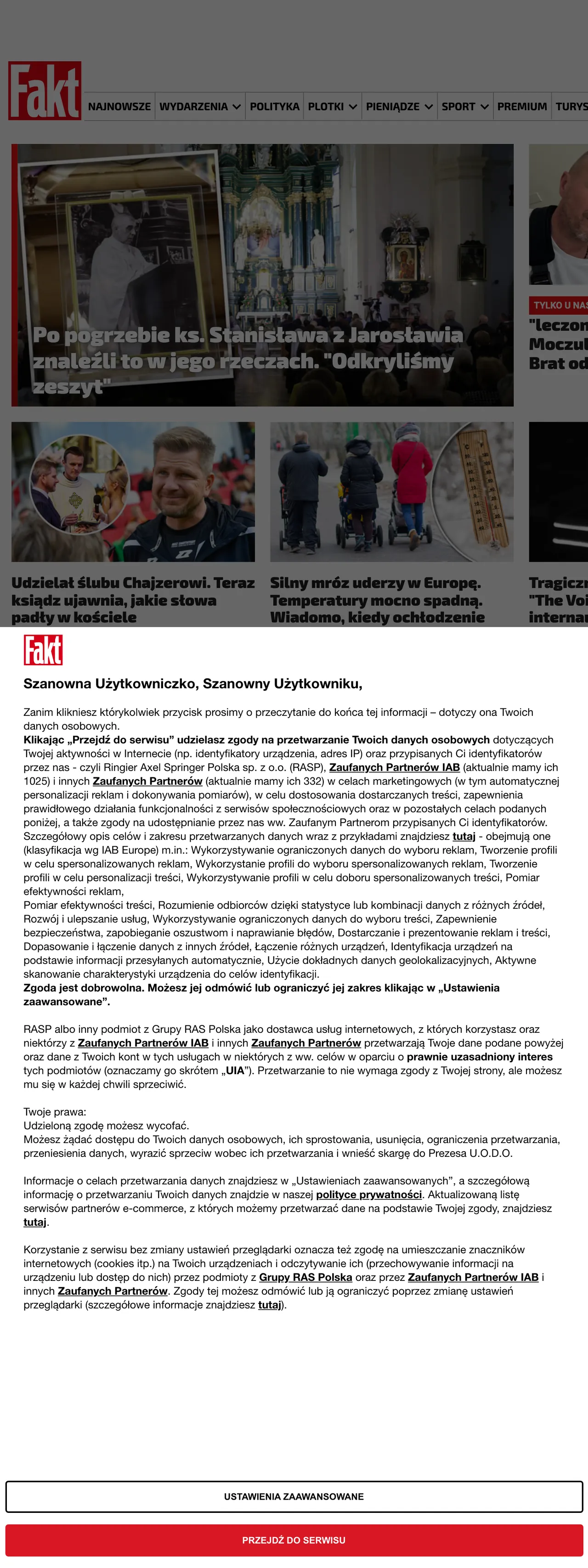 Screenshot of the Fakt front page