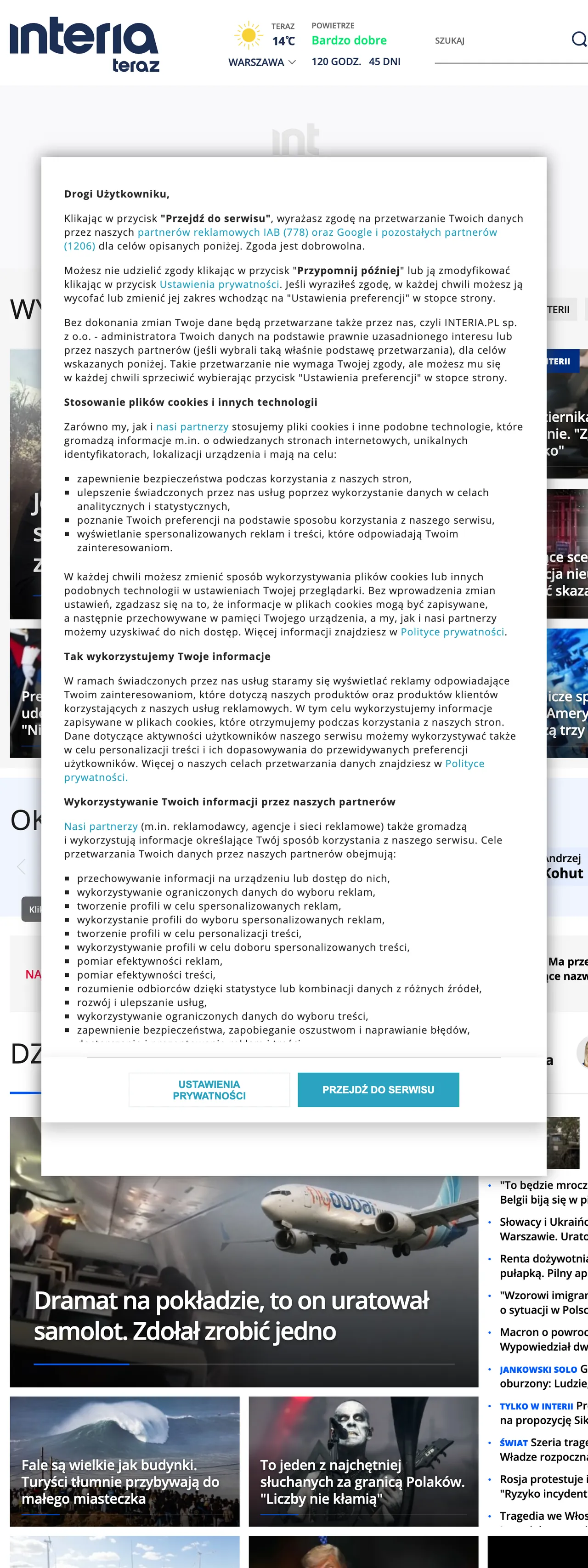 Screenshot of the Interia front page