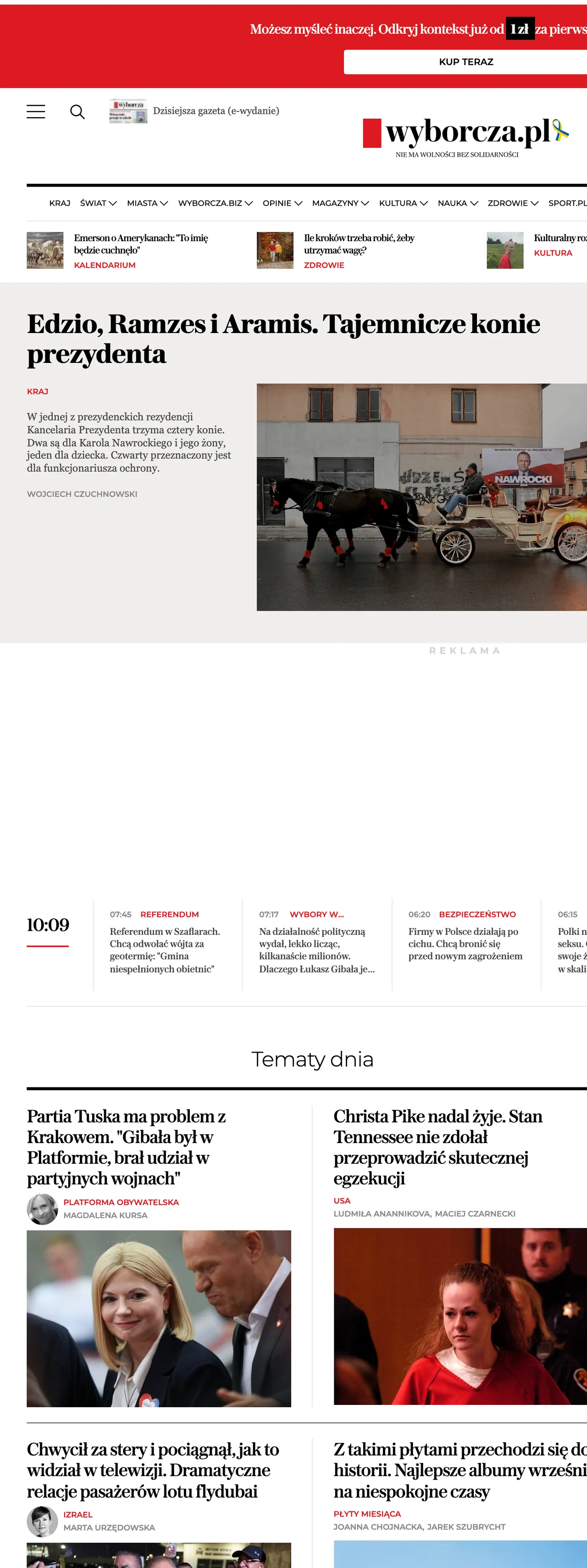Screenshot of the Wyborcza front page
