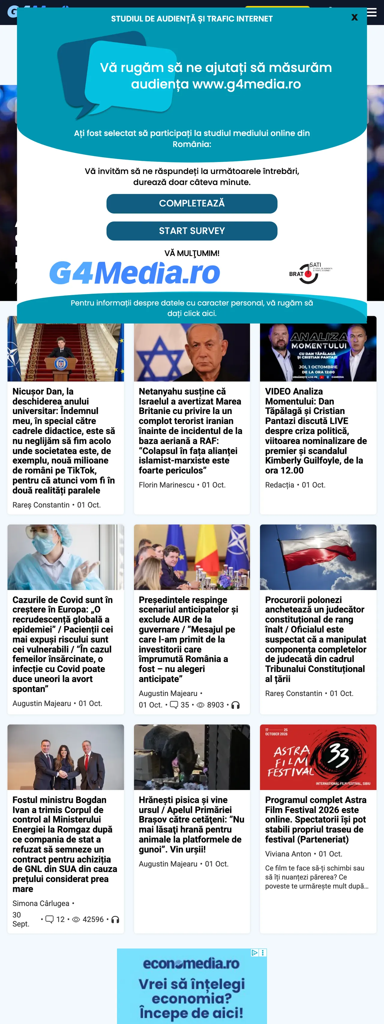 Screenshot of the G4Media front page