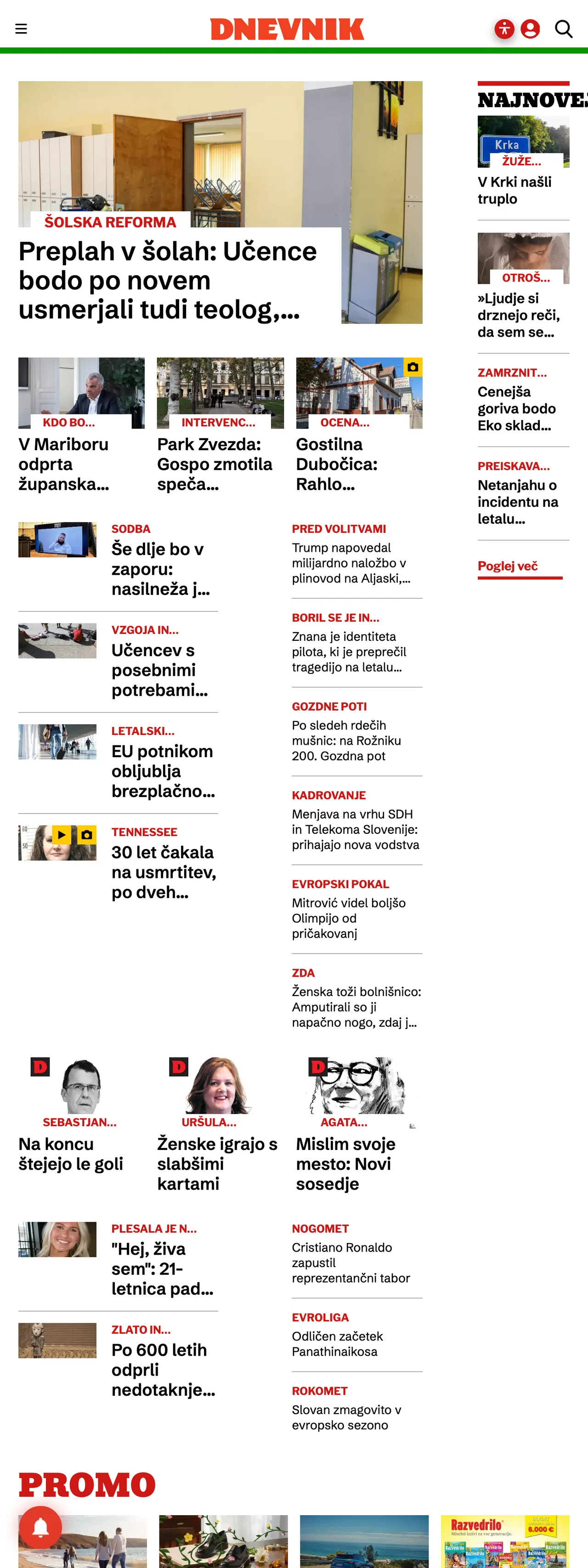 Screenshot of the Dnevnik front page