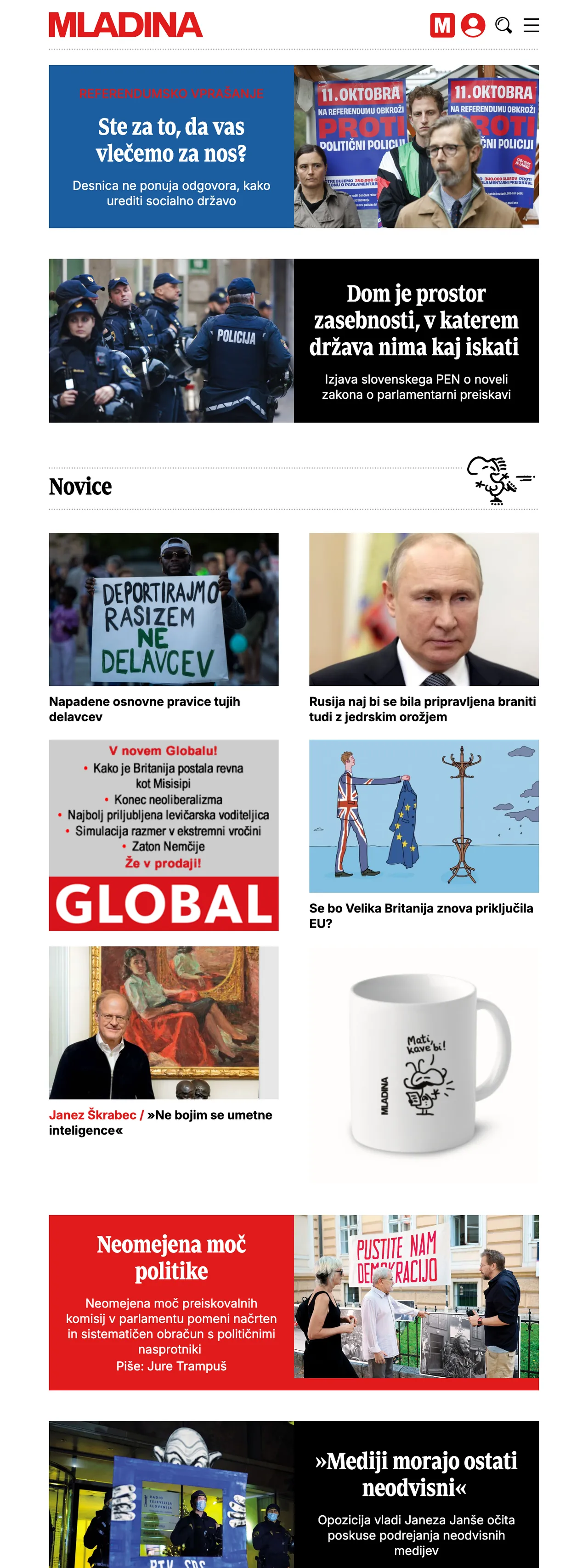 Screenshot of the Mladina front page