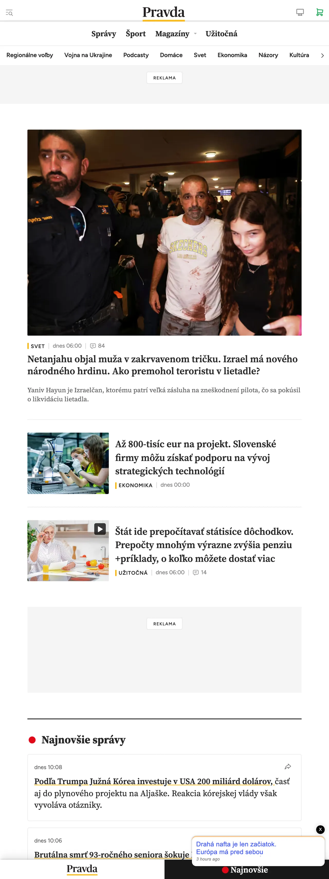 Screenshot of the Pravda front page
