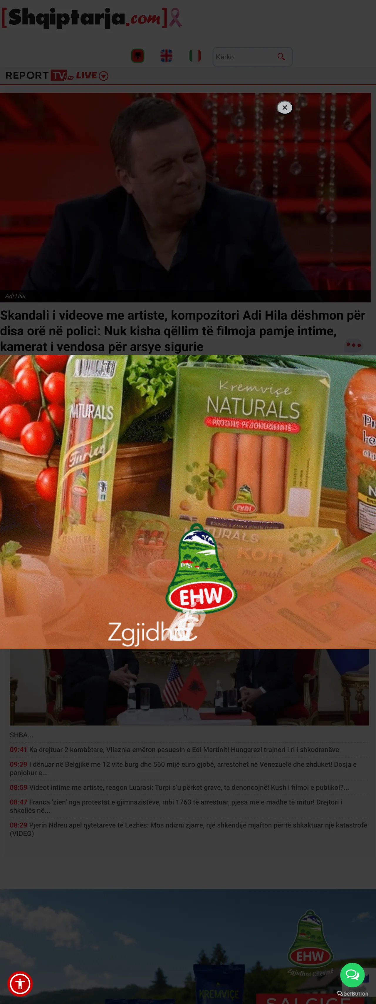 Screenshot of the Shqiptarja.com front page