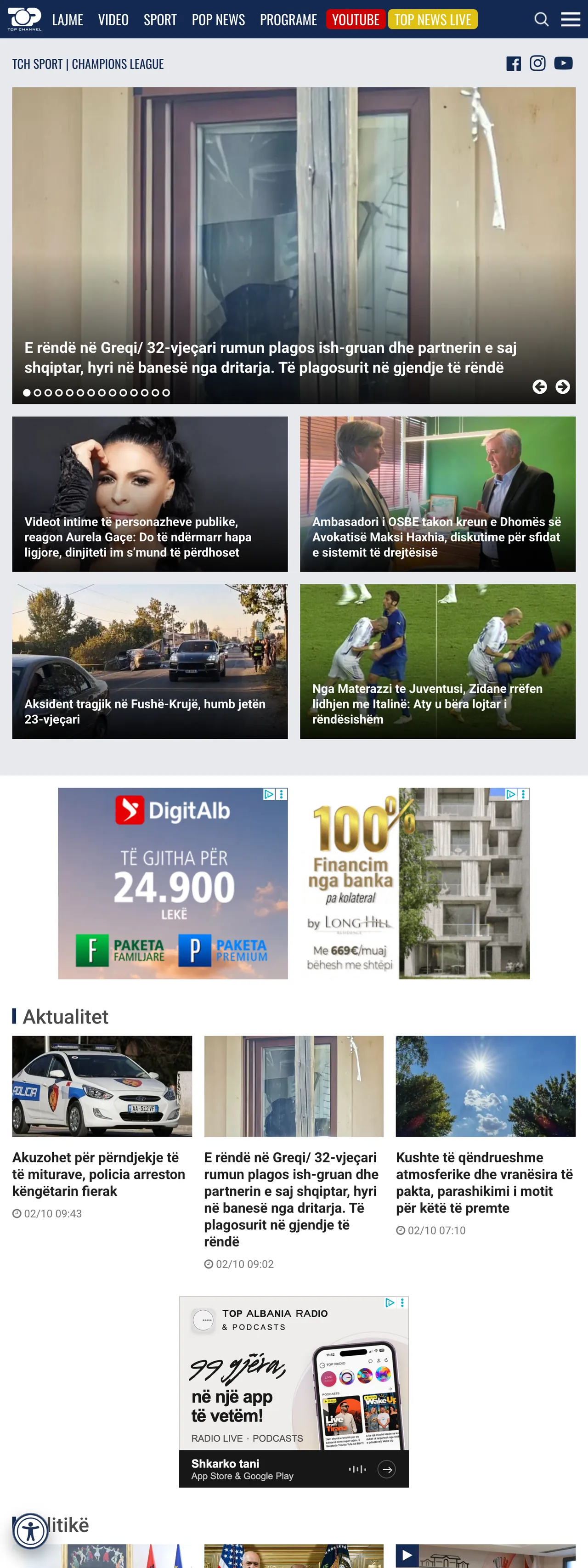 Screenshot of the Top Channel front page