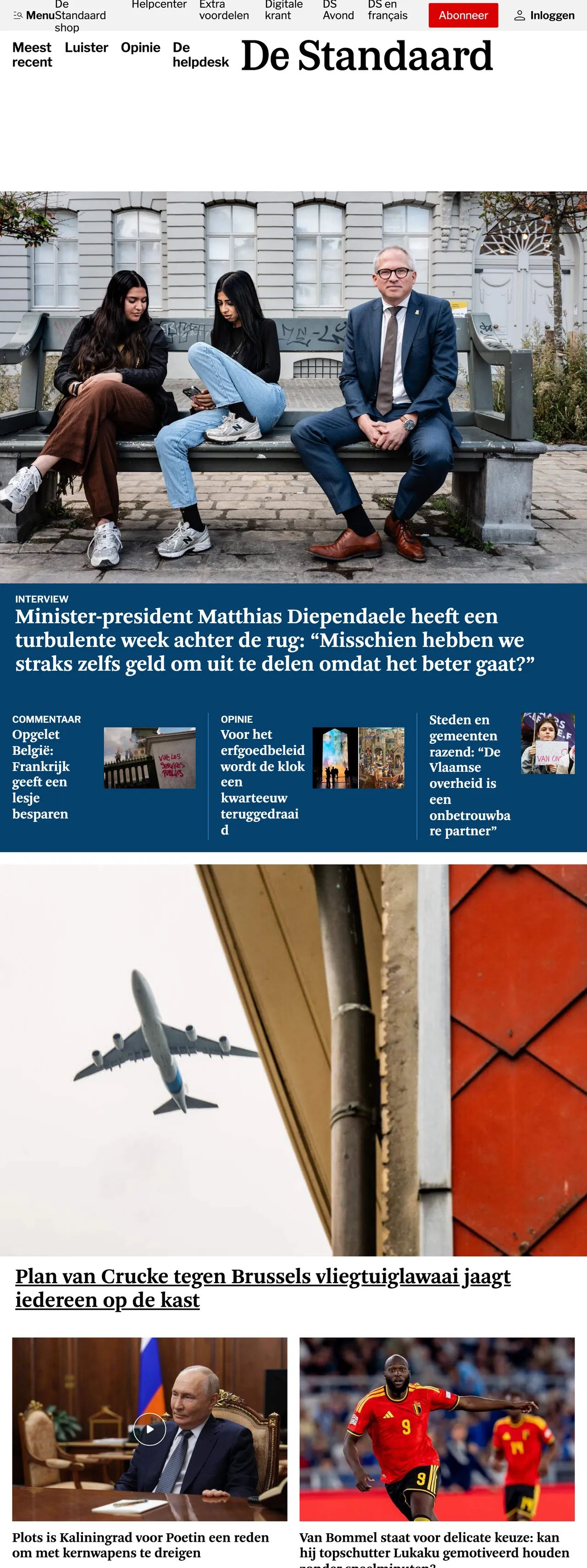 Screenshot of the De Standaard front page