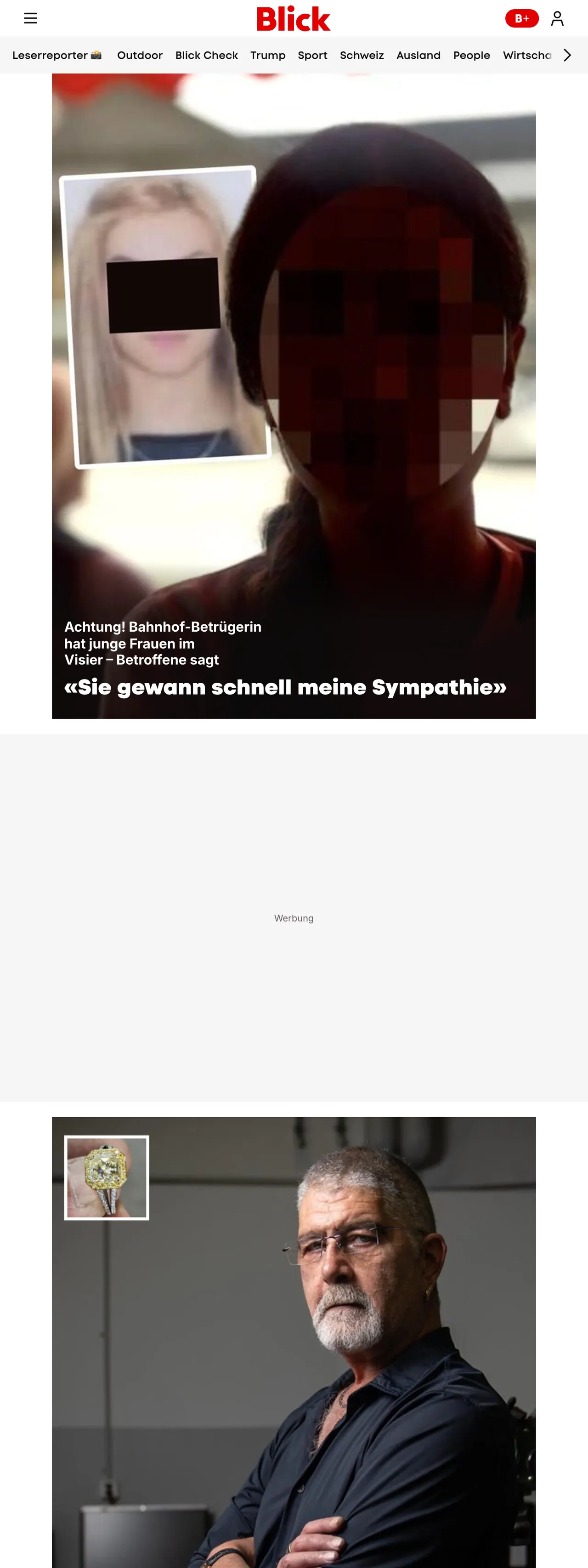 Screenshot of the Blick front page