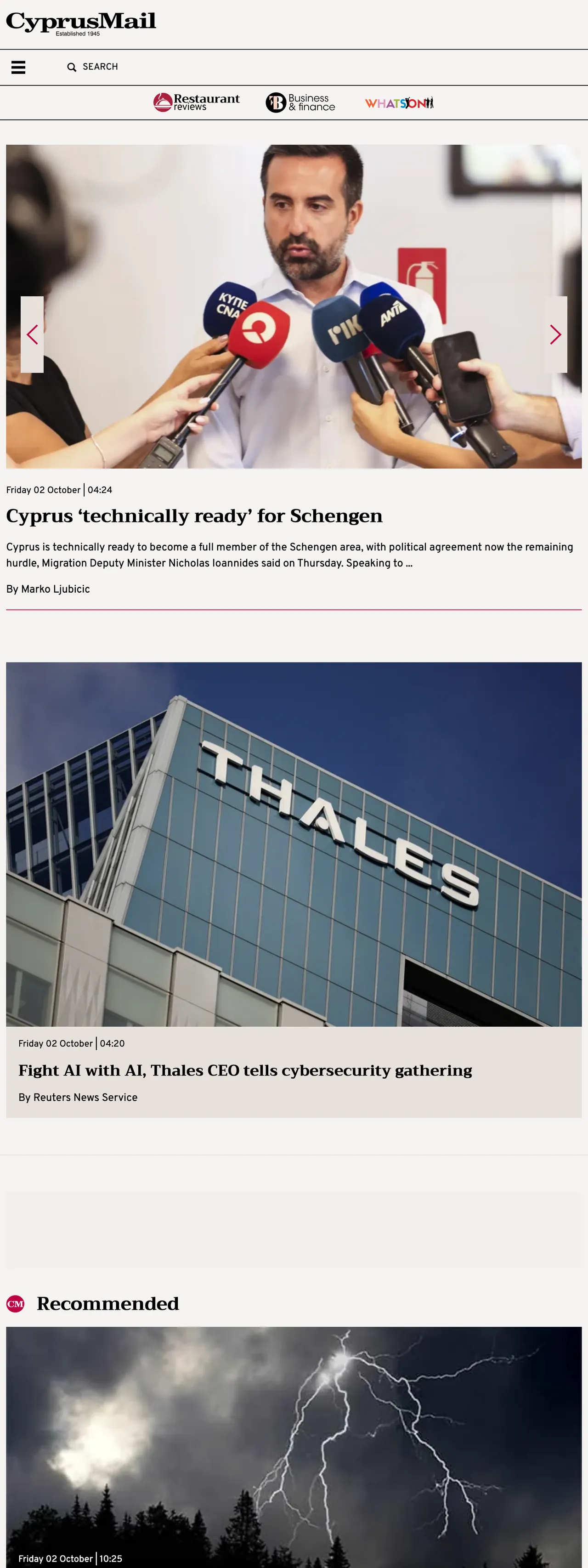 Screenshot of the Cyprus Mail front page
