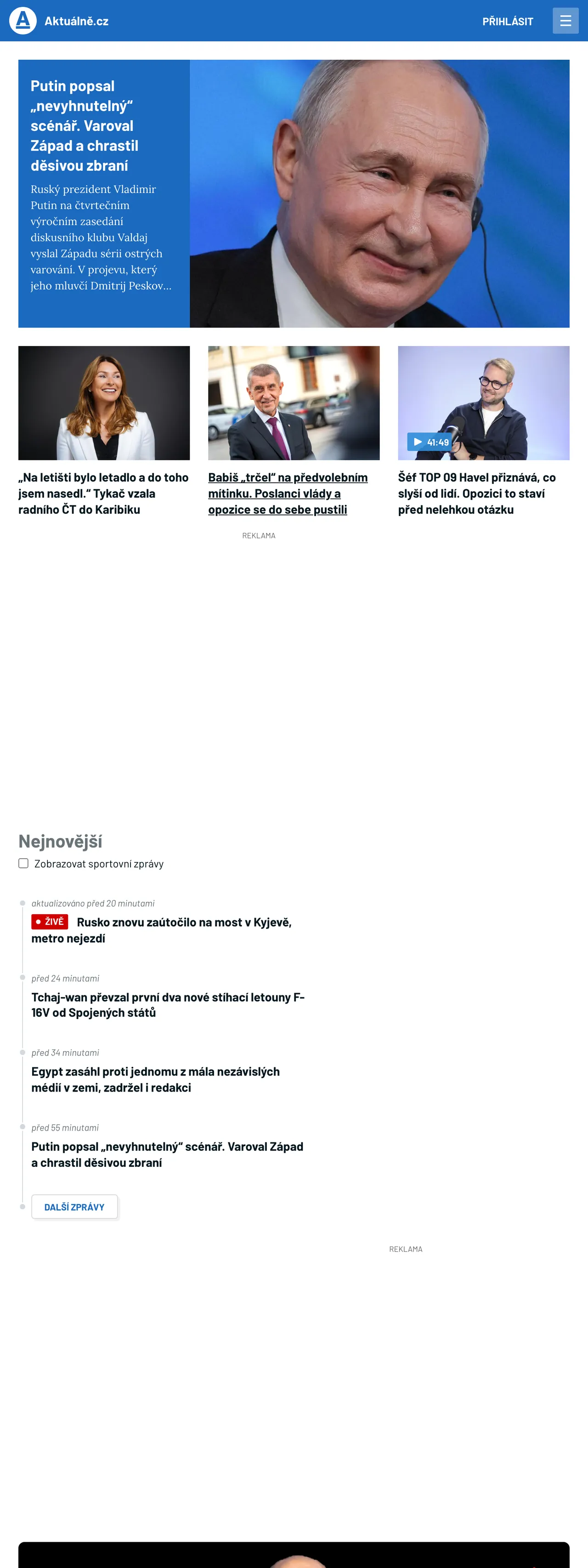 Screenshot of the Aktuálně.cz front page