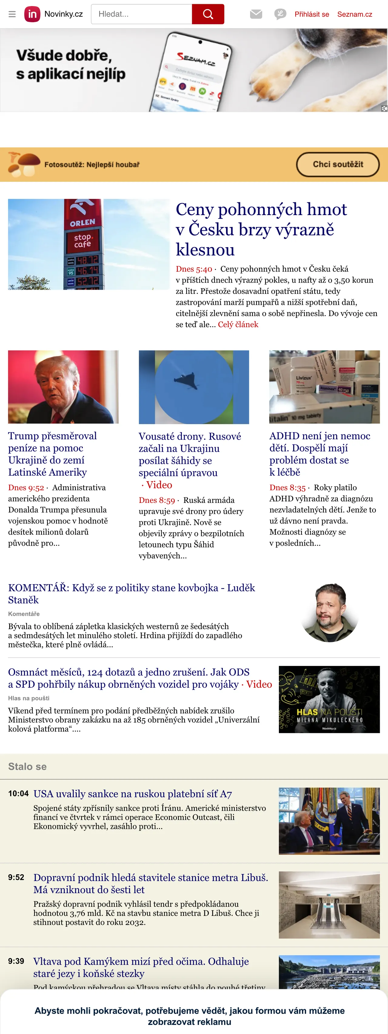 Screenshot of the Novinky.cz front page