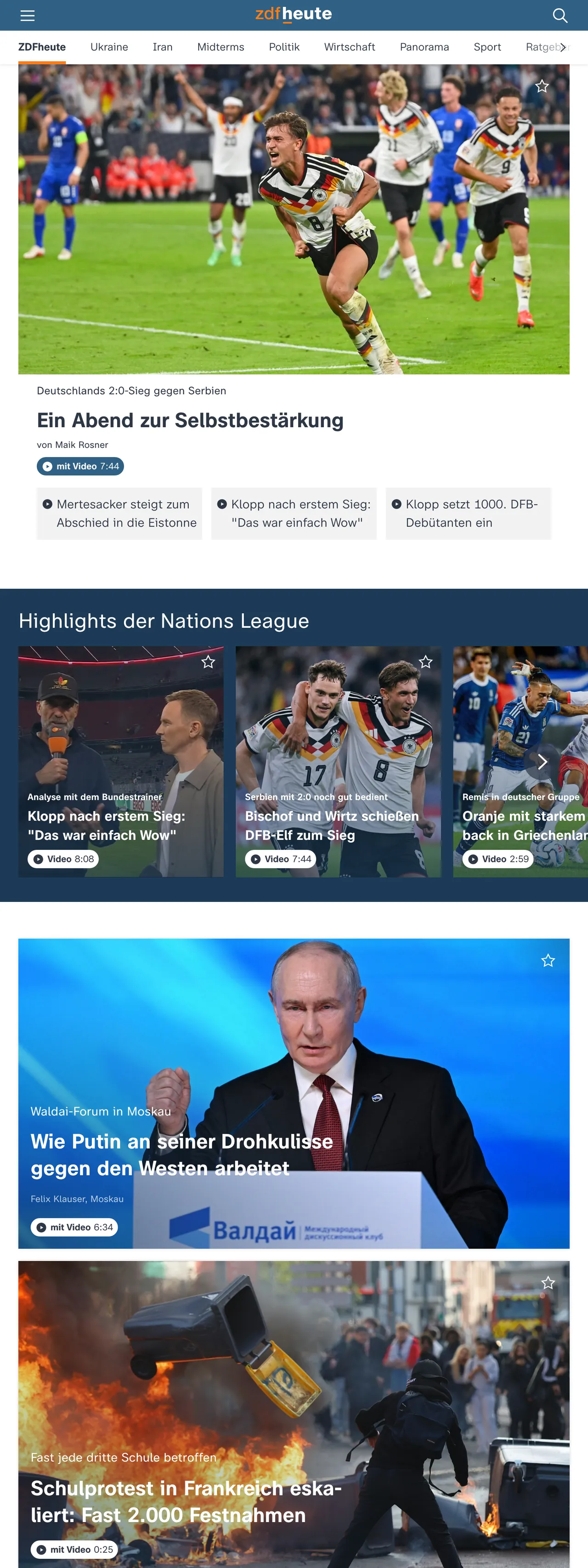 Screenshot of the ZDFheute front page