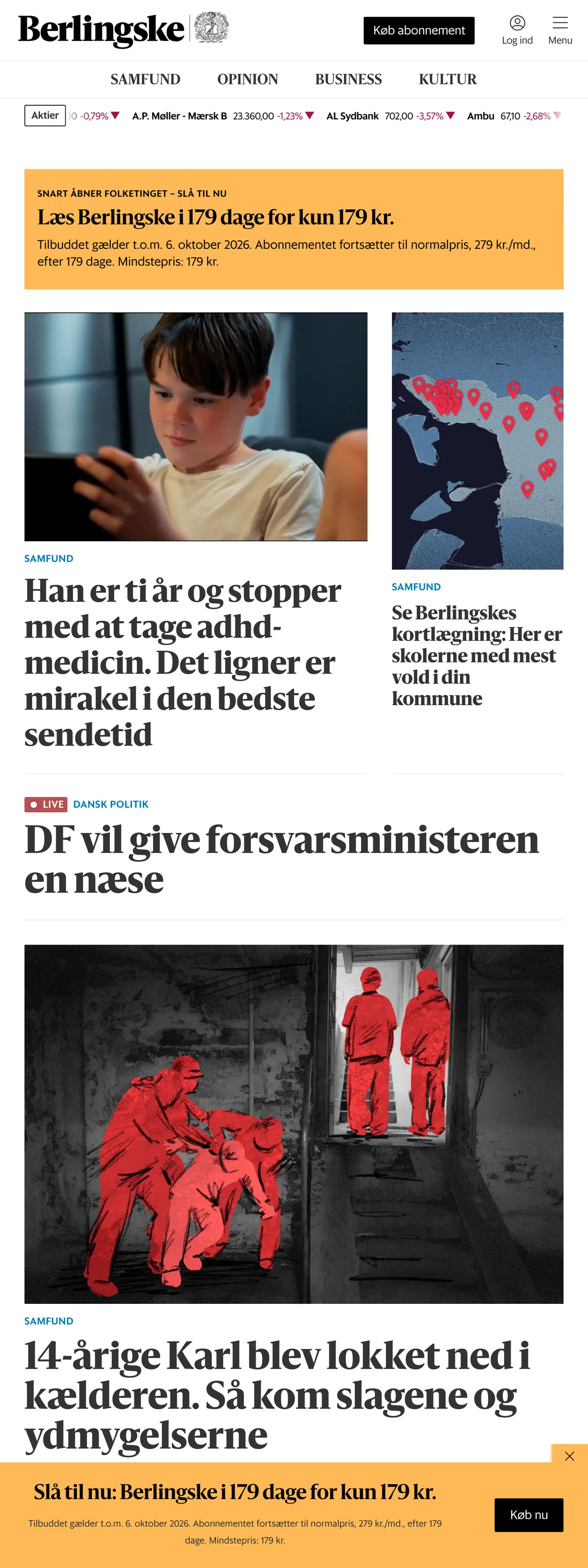 Screenshot of the Berlingske front page