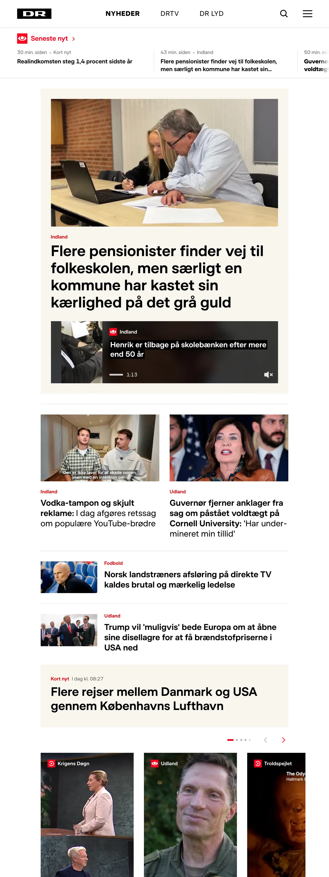 Screenshot of the DR front page