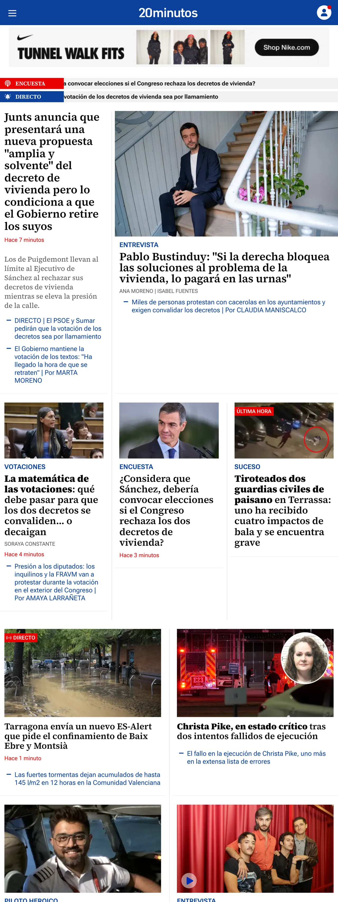 Screenshot of the 20minutos front page