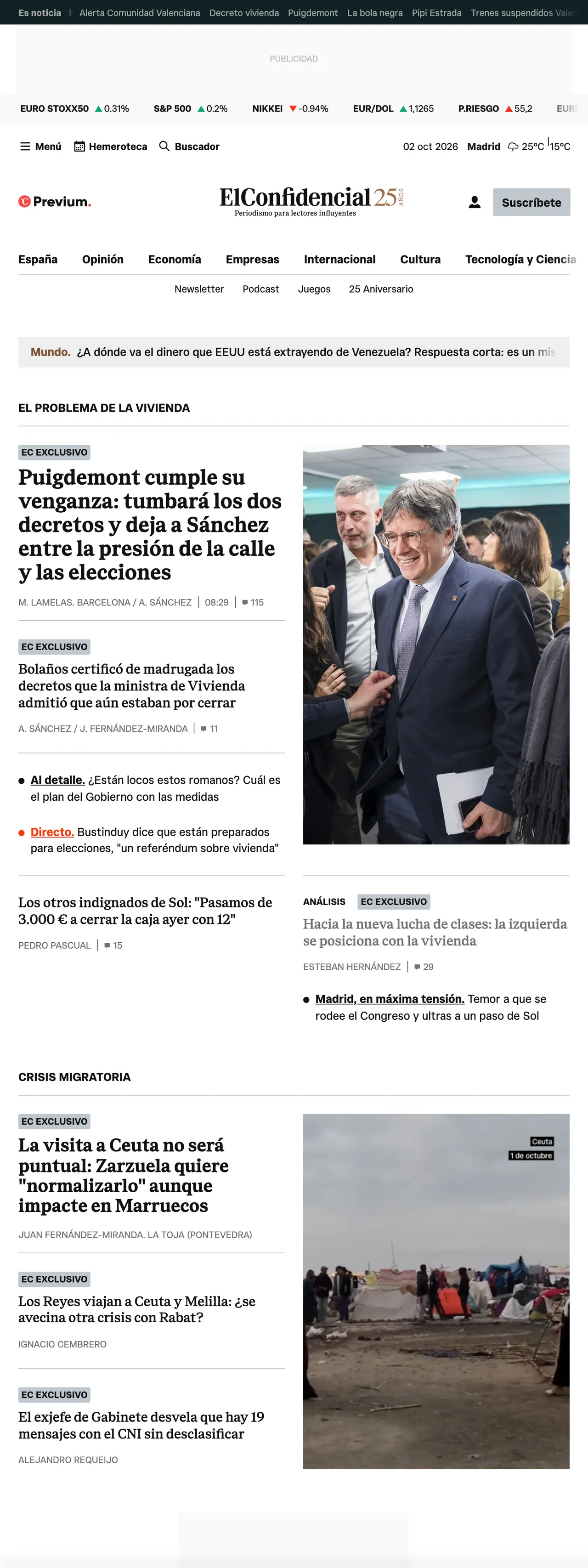 Screenshot of the El Confidencial front page